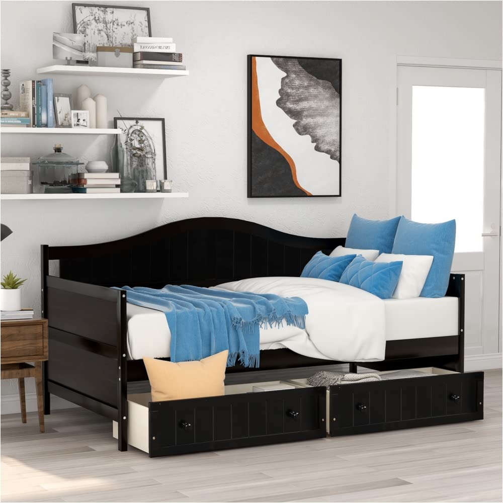 NYCSUOANI Twin Wooden Daybed with 2 Drawers - Convertible Sofa Bed for Small Spaces, Guest Room & Living Room - No Box Spring Needed - Perfect for Apartments, Dorms & Studio Homes
