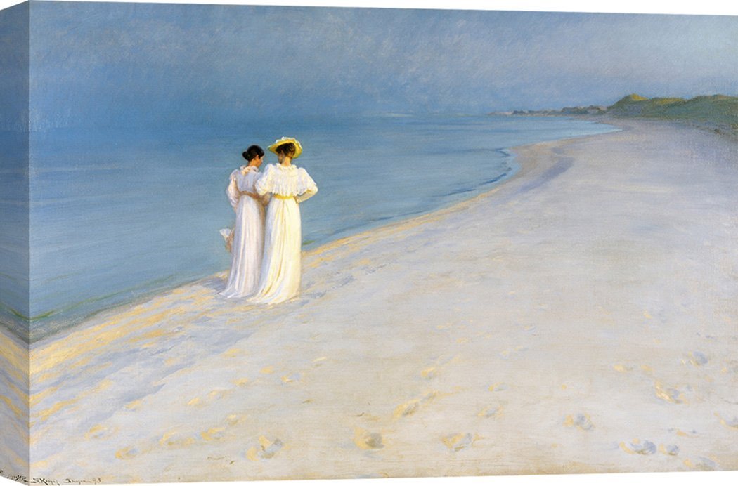Peder Severin Krøyer Summer Evening on Skagen's Beach Art Print - 80x60 cm Canvas Wall Decor - Scandinavian Coastal Painting for Living Room & Office