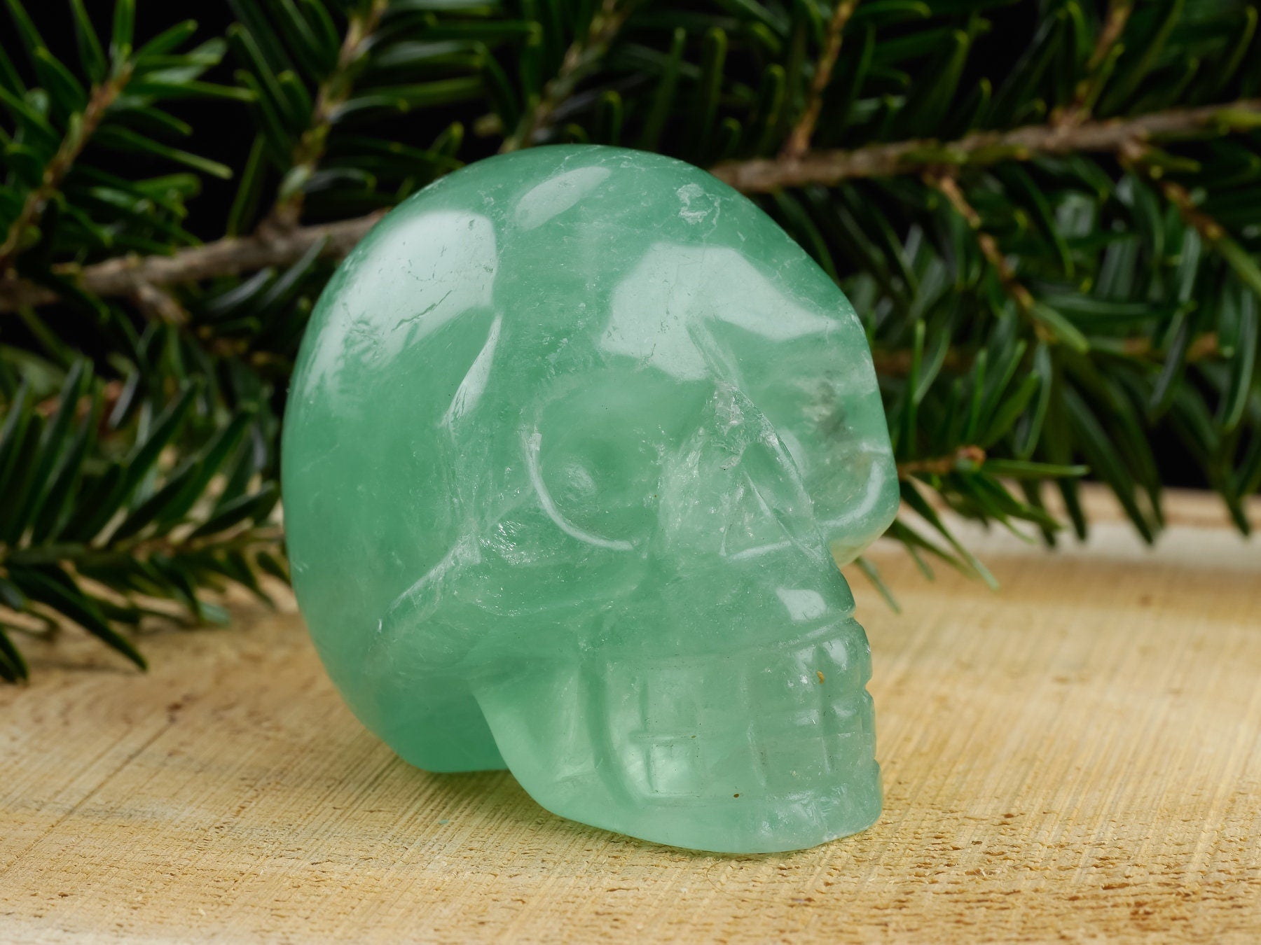 Green Fluorite Crystal Skull - Gothic Home Decor, Memento Mori, Halloween Decor, Pastel Goth (E1311) | Perfect for Meditation, Witchcraft Altars & Dark Aesthetic Room Decor