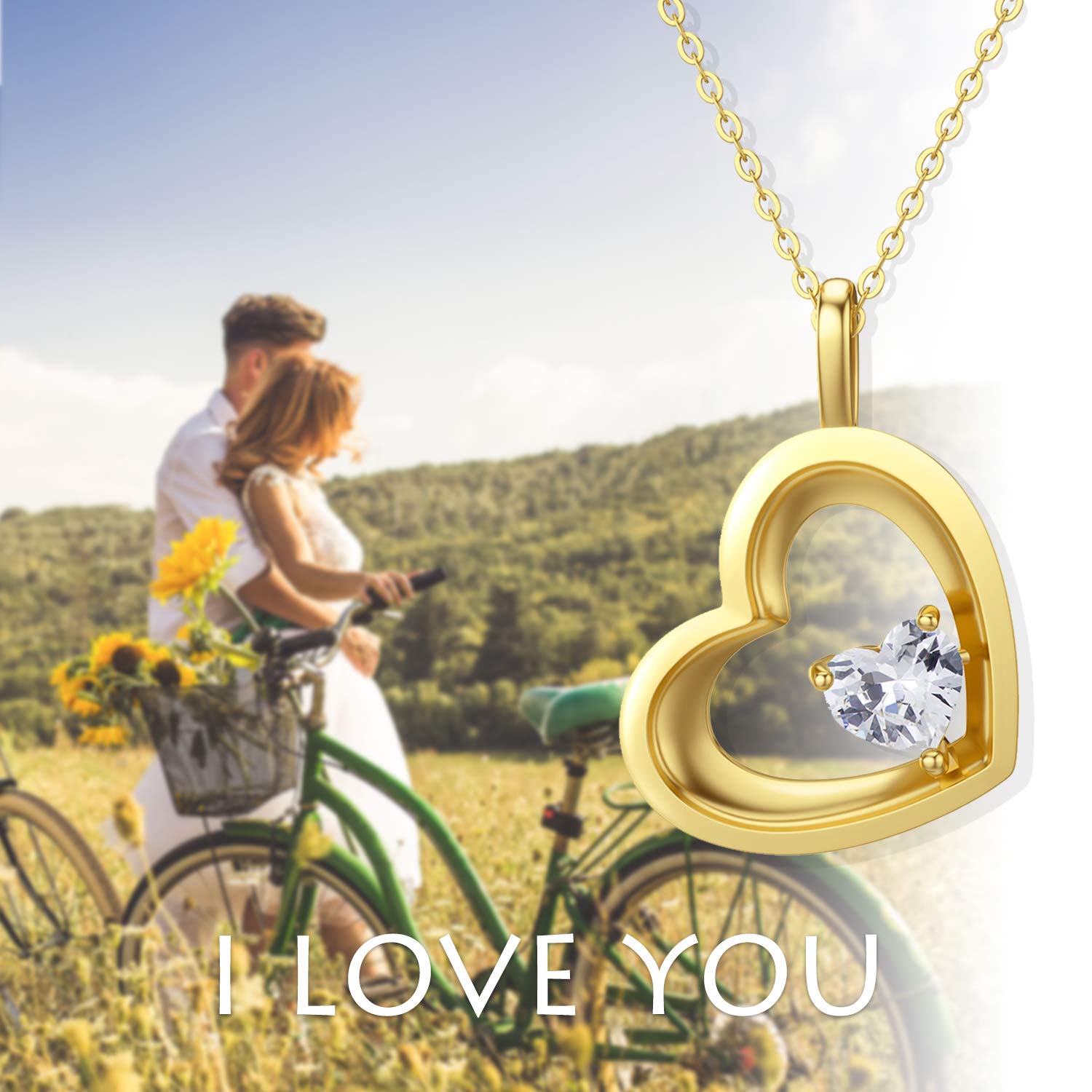14K Solid Gold Heart Necklace for Women - Double Heart Pendant Jewelry Gift for Anniversary, Mother's Day, Valentine's - 16+2 Inch Chain - Perfect for Romantic Occasions & Special Celebrations