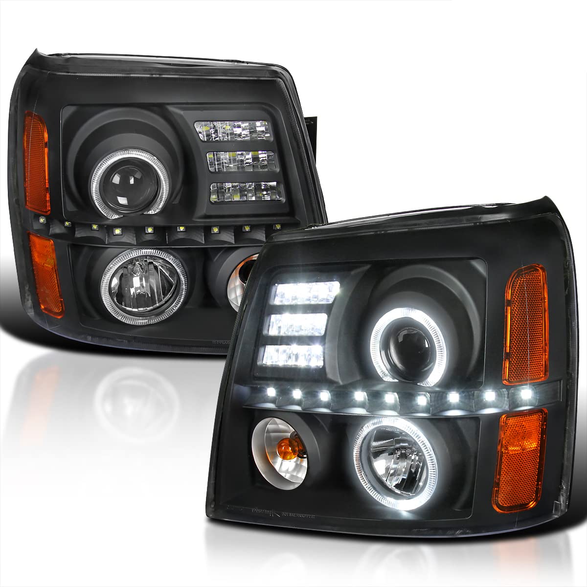 Spec-D Tuning LED Dual Halo Projector Headlights - Black Housing - Compatible with 2002-2006 Cadillac Escalade - Left & Right Pair Headlight Assembly - Perfect for Night Driving & Custom Car Upgrades