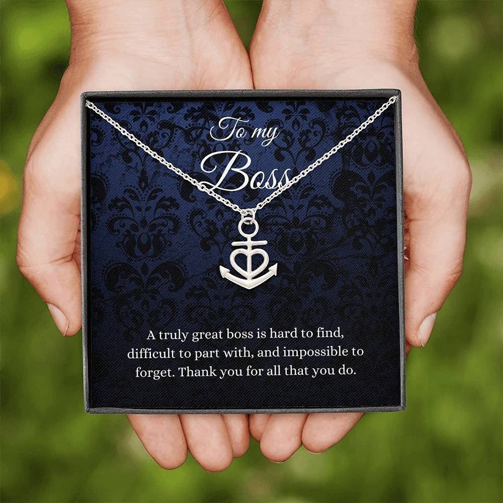 Handmade Personalized Heart Anchor Necklace - Unique Message Card Jewelry for Women | Thoughtful Gift for Female Boss, Boss Lady & Best Boss Ever | Perfect for Work Appreciation, Promotions & Special Occasions