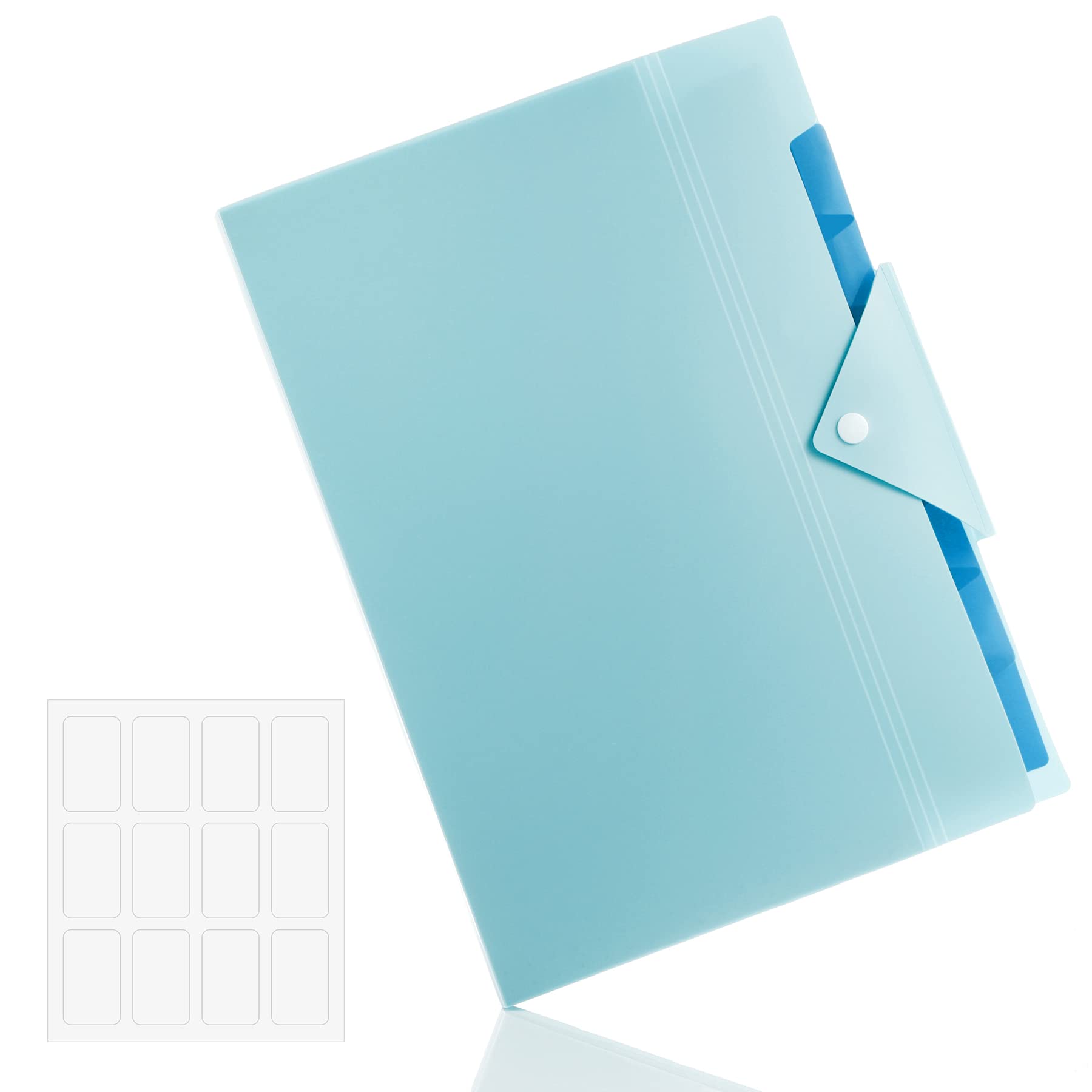 Antner 8-Pocket Expanding File Folder with 12 Sticky Labels - Letter Size Accordion Organizer with Snap Closure - A4 Document Holder for Home, School & Office - Perfect for Bills, Receipts & Paperwork (Blue)