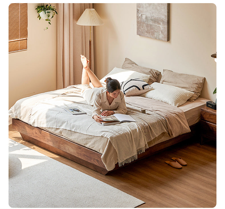 Solid Black Walnut Wood Platform Bed - No Headboard, Box Spring Free - Perfect for Modern Bedrooms & Minimalist Home Decor