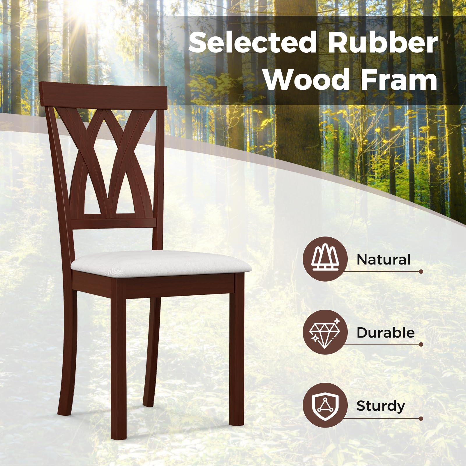 GOFLAME Set of 4 Wooden Dining Chairs - Upholstered Kitchen Side Chairs with Cushioned Seat, Sturdy Rubberwood Frame & Elegant Open Back Design - Perfect for Dining Room, Kitchen, Living Room & Small Spaces