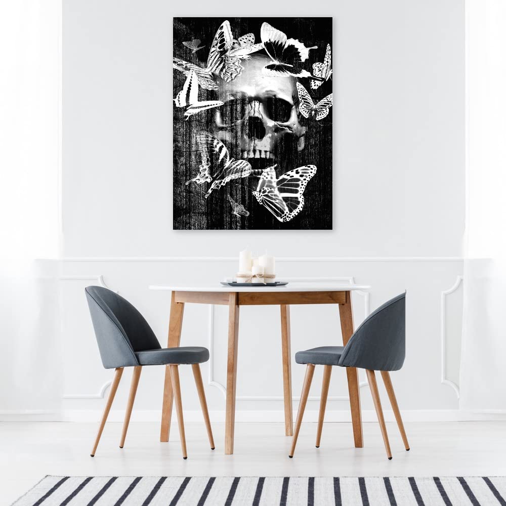 Skull Butterfly Crown Canvas Wall Art - Hand Painted Fine Art Decor by Artist Incado - 35x46 Inches - Ready to Hang - Perfect for Living Room, Bedroom, Office & More - Gothic Home Decor & Unique Gift Idea