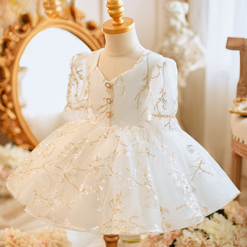 White Fluffy Baby Girl Princess Dress with Embroidery - Perfect for Birthday Parties, Photo Shoots & Special Occasions