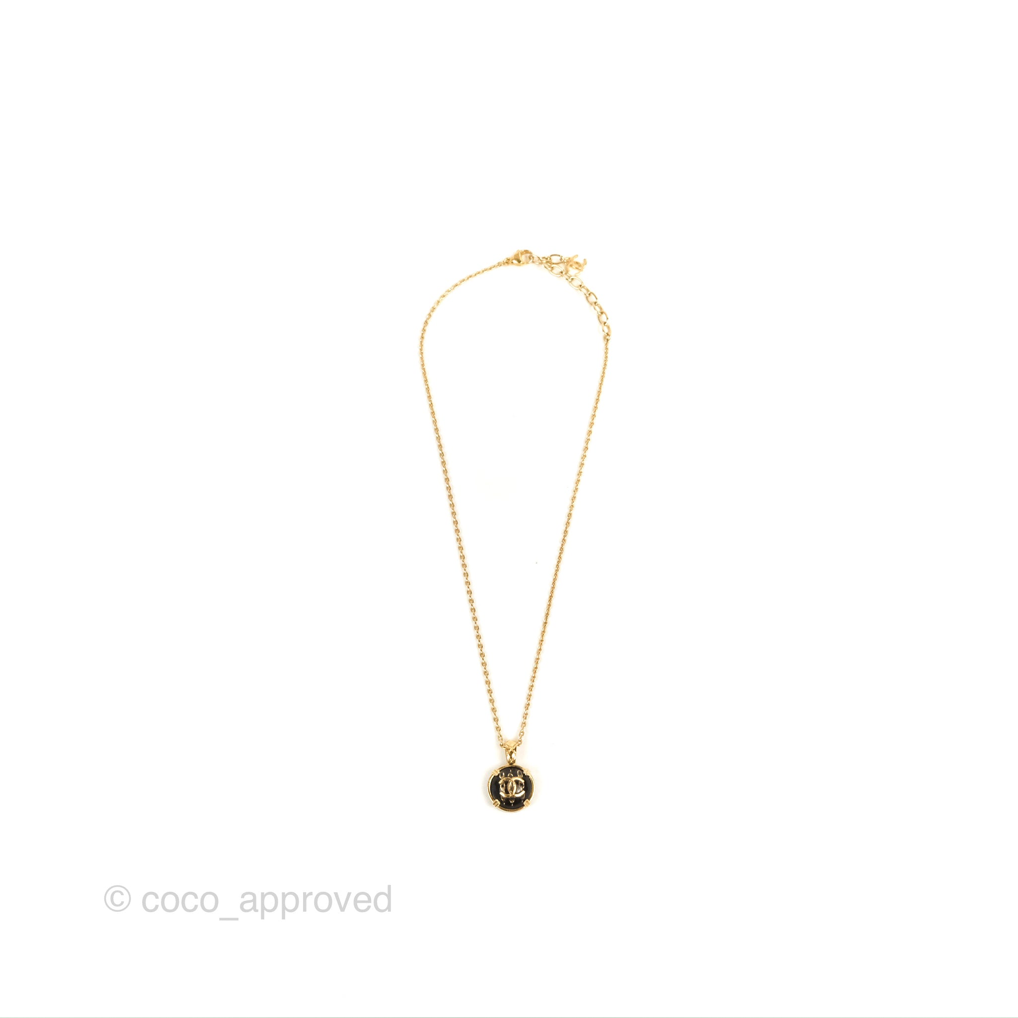 Chanel CC Chain Black Round Pendant Necklace in Gold Tone - 22A Collection | Elegant Jewelry for Women, Perfect for Parties, Dates & Special Occasions