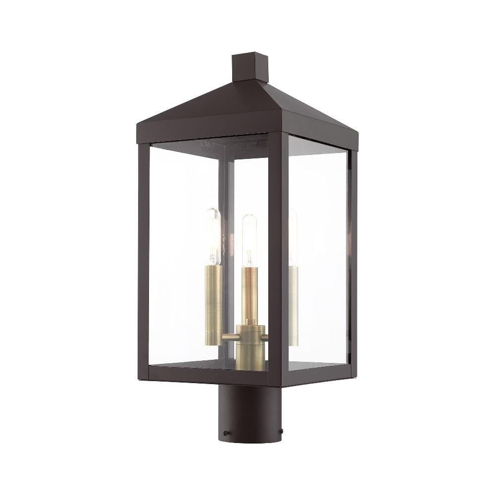 Livex Lighting 3-Light Bronze Outdoor Post Top Lantern - Weatherproof Brass Fixture for Porch, Patio, Garden & Pathway Lighting