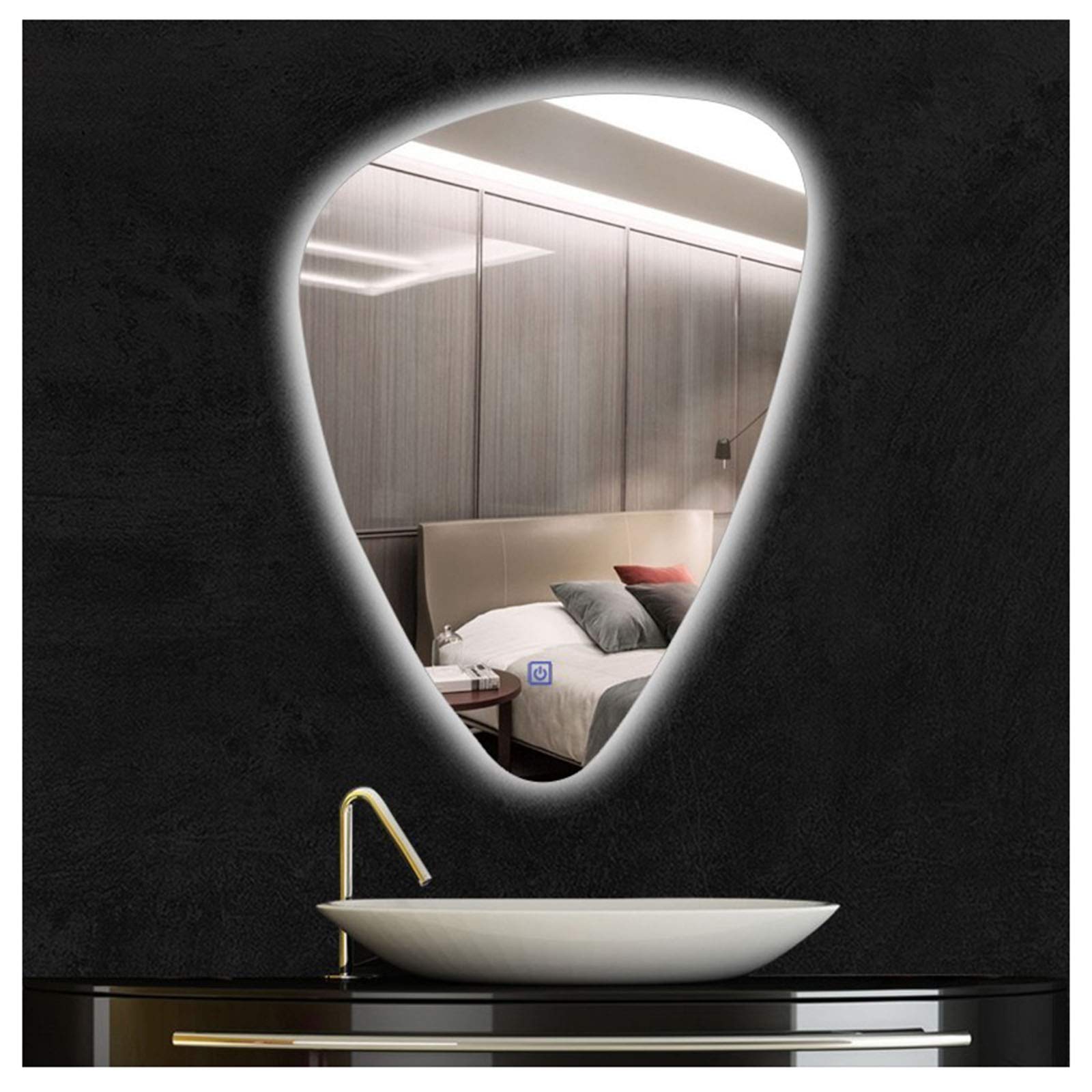 JWZQ Illuminated LED Bathroom Mirror - Water Drop Shaped Smart Makeup Mirror with Frameless Backlight, Perfect for Vanity, Dressing Room & Modern Bathroom Decor