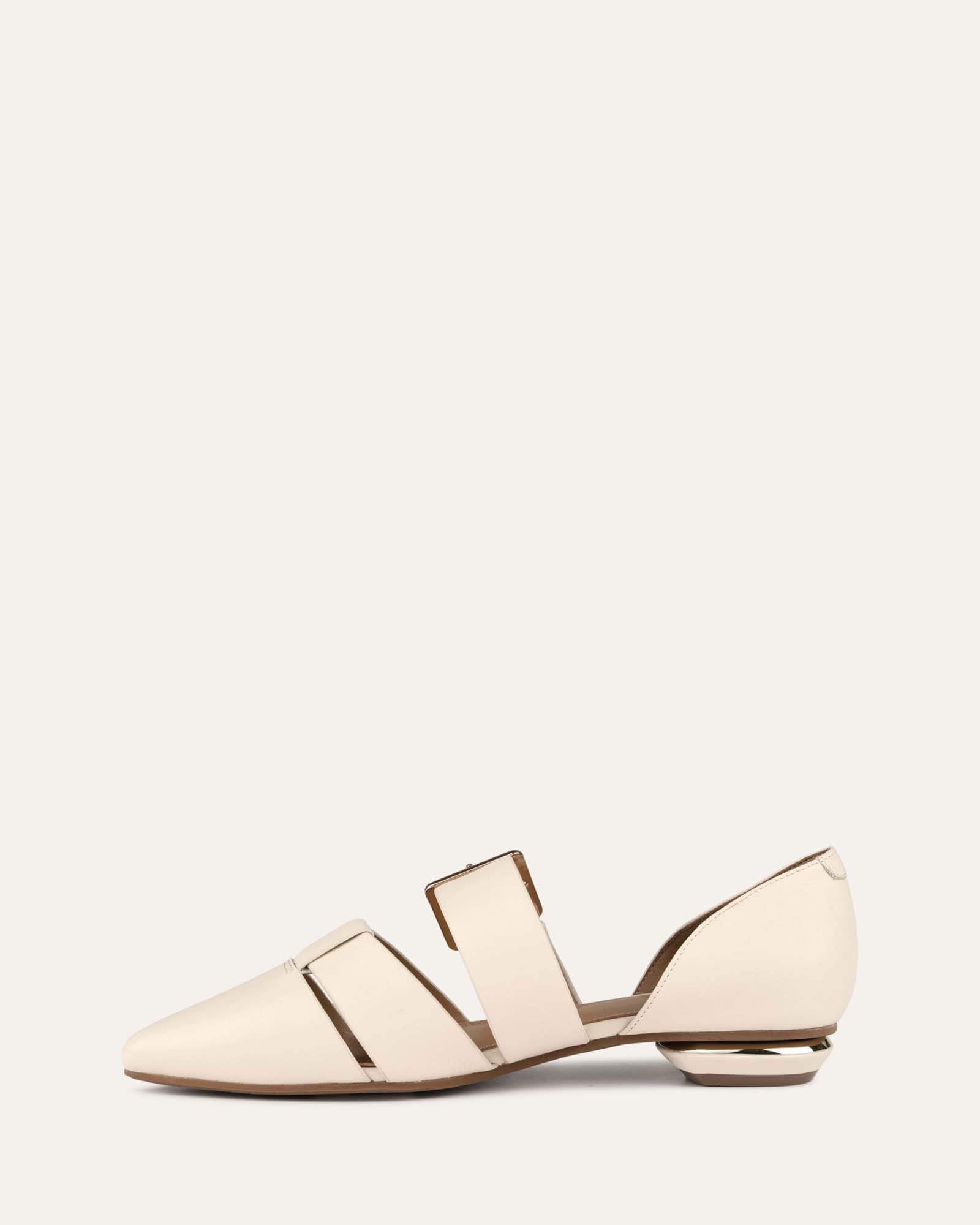 CARLA DRESS FLATS - Women's Off White Leather Ballet Shoes for Work & Casual Wear | Comfortable & Stylish Office & Everyday Shoes
