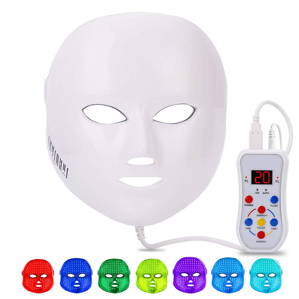 LED Light Therapy Mask for Skin Rejuvenation - 7 Color Photon Facial Mask with Clinically Proven Blue & Red Light Treatment for Acne & Anti-Aging | Korea PDT Technology | Perfect for Home Spa & Professional Skincare Routines