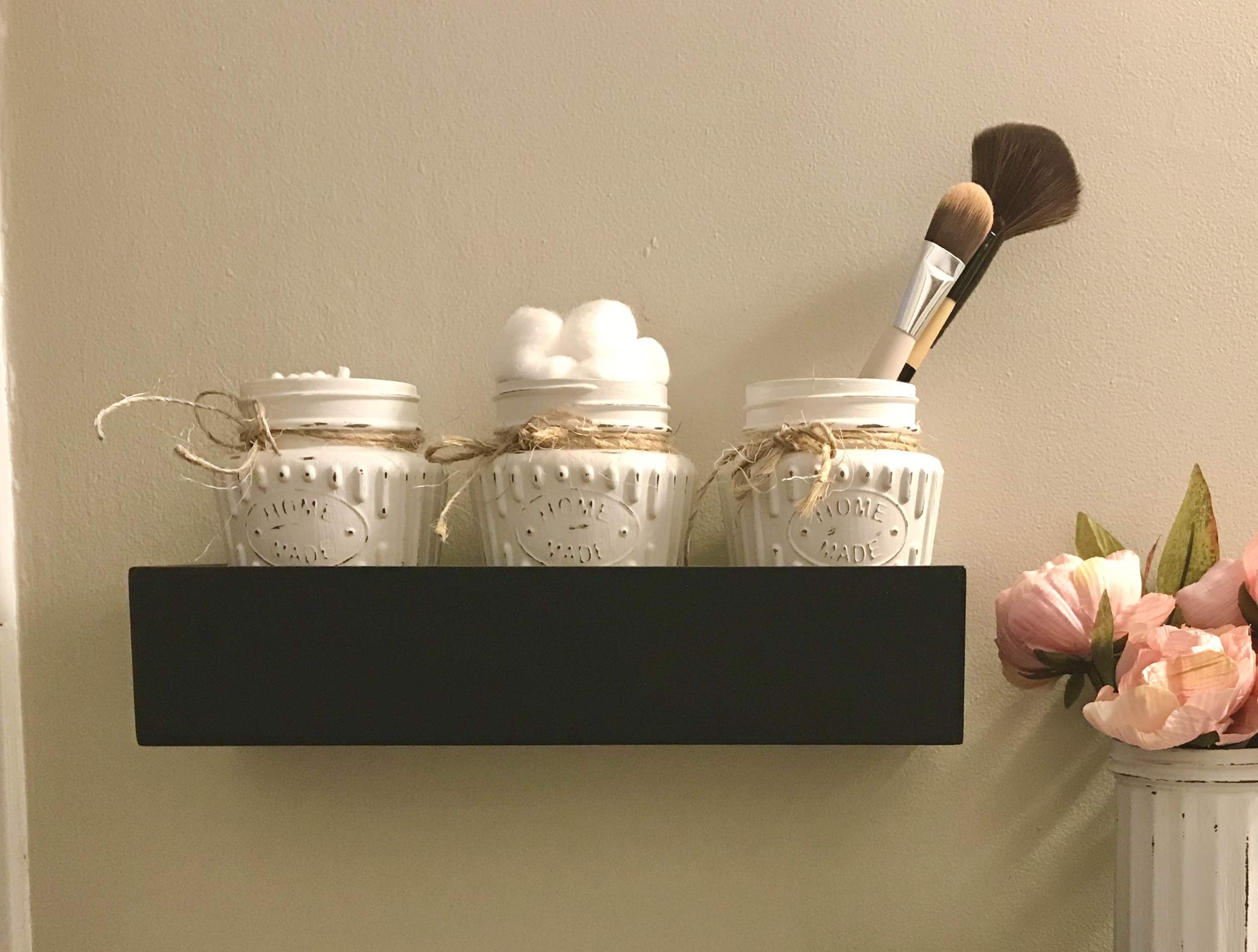 Distressed Linen White Chalk Painted Jars - Set of 3 (8 oz Each) for Farmhouse Decor, Rustic Wedding Centerpieces & DIY Home Organization
