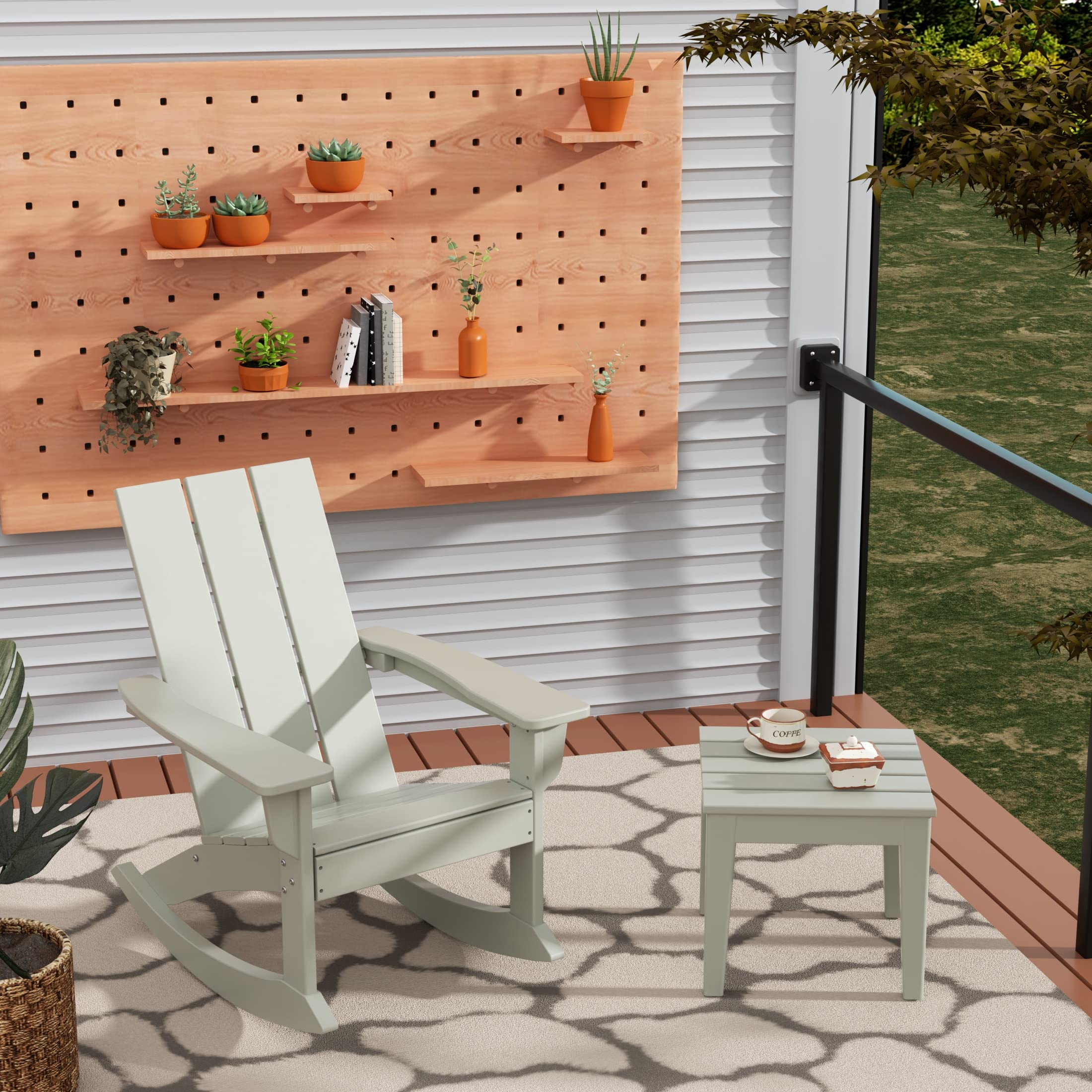 WO Home Furniture Patio Rocking Chair - Modern Outdoor HDPE UV Weather Resistant Rocking Chair (Sand Color) - Perfect for Backyard, Garden, Poolside & Porch Relaxation
