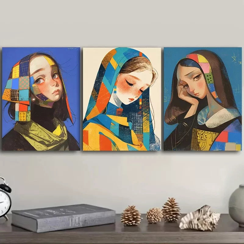 3-Piece Blue Woman Wall Art Set - Colorful Canvas Prints 50x70cm (20x28in) - High Quality Framed Wall Decor - Ready to Hang - Perfect for Living Room, Bedroom & Office Decor - 100% Australian Made