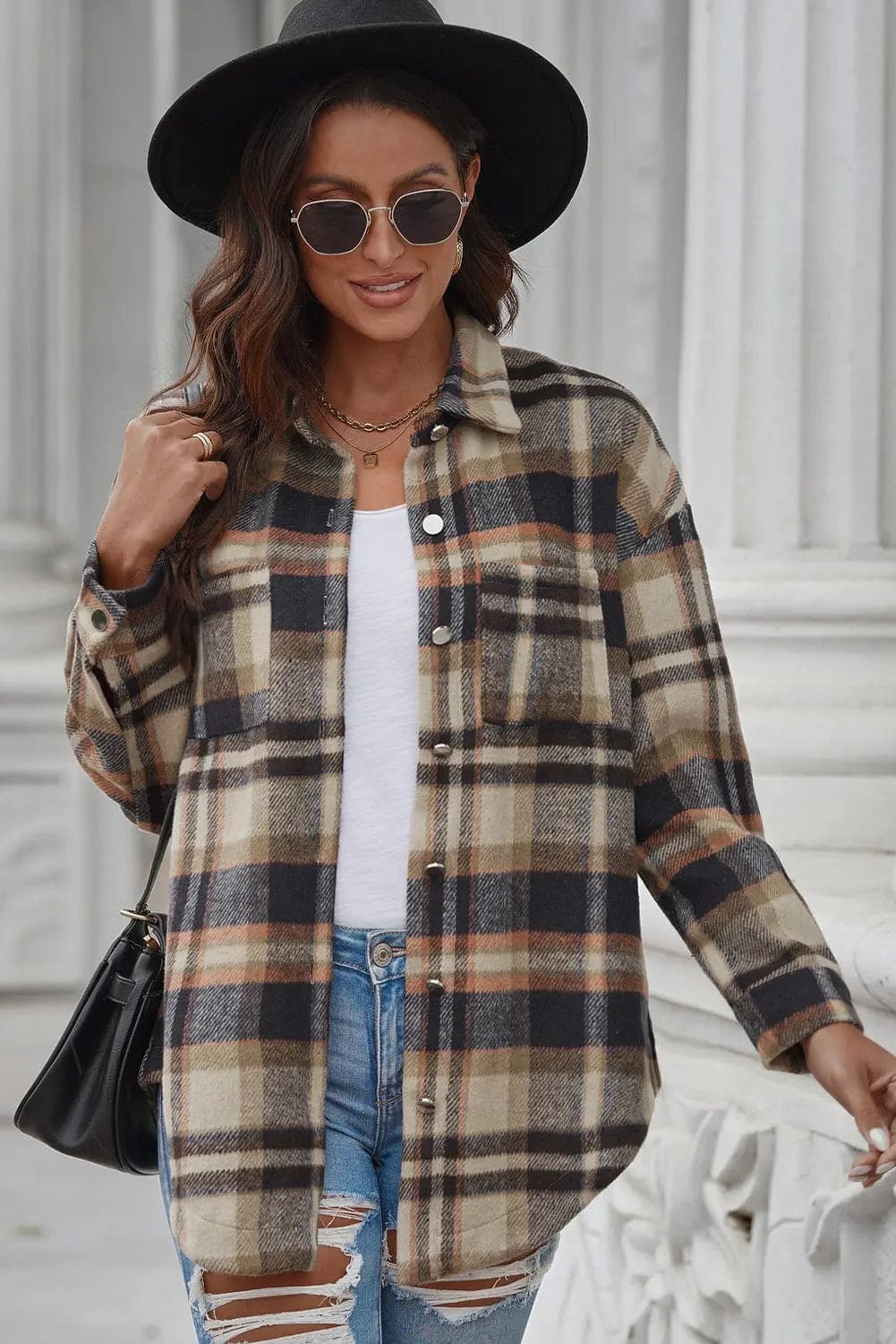 Plaid Curved Hem Dropped Shoulder Longline Shirt Jacket for Men & Women - Stylish Oversized Button Down Shirt Coat for Casual Wear, Layering & Outdoor Activities