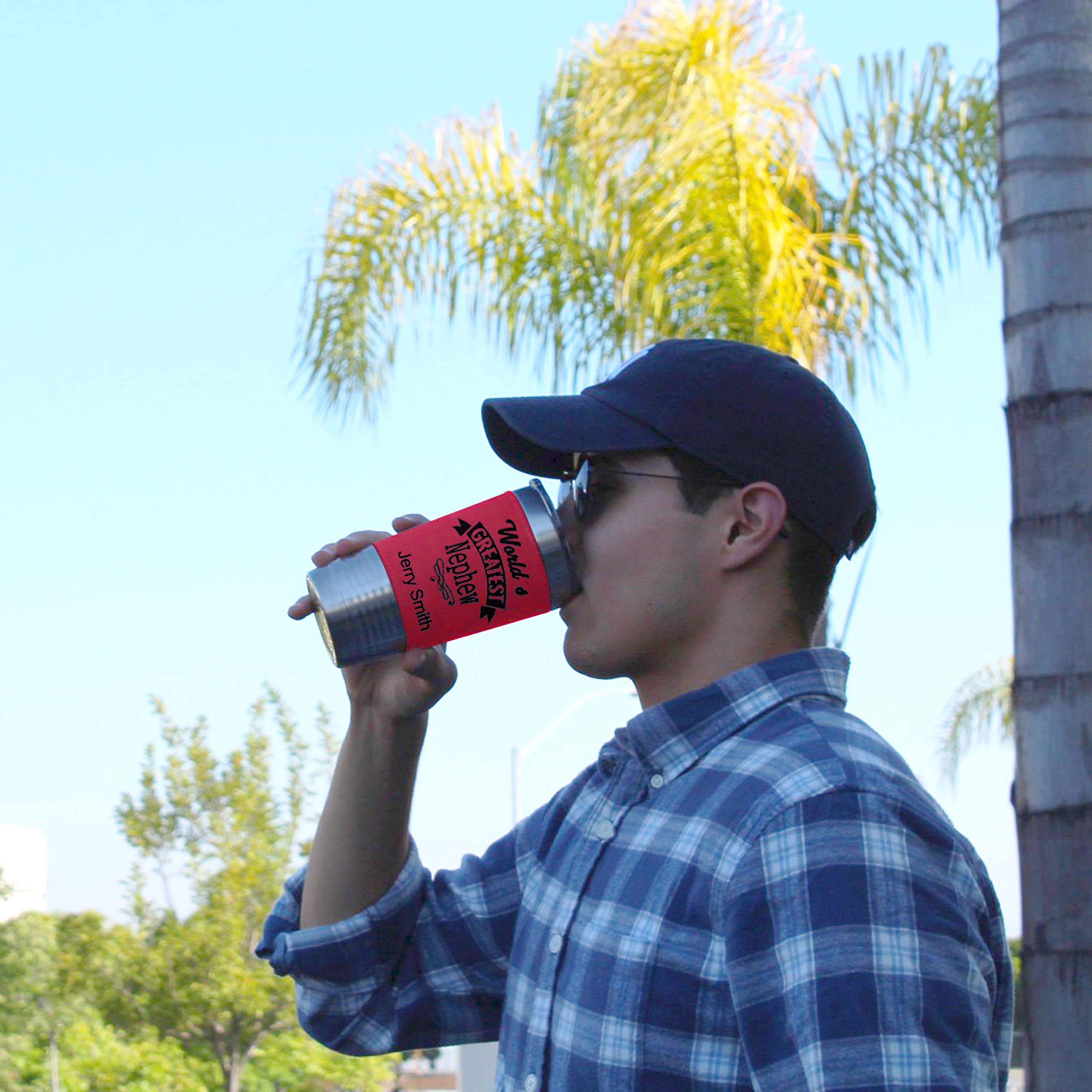 LaserGram 20oz Vacuum Insulated Stainless Steel Tumbler Mug with Personalized Engraving - Old Farm Tractor Design, Faux Leather Handle, Red - Perfect for Coffee, Tea & Cold Drinks at Home, Office or Outdoor Activities