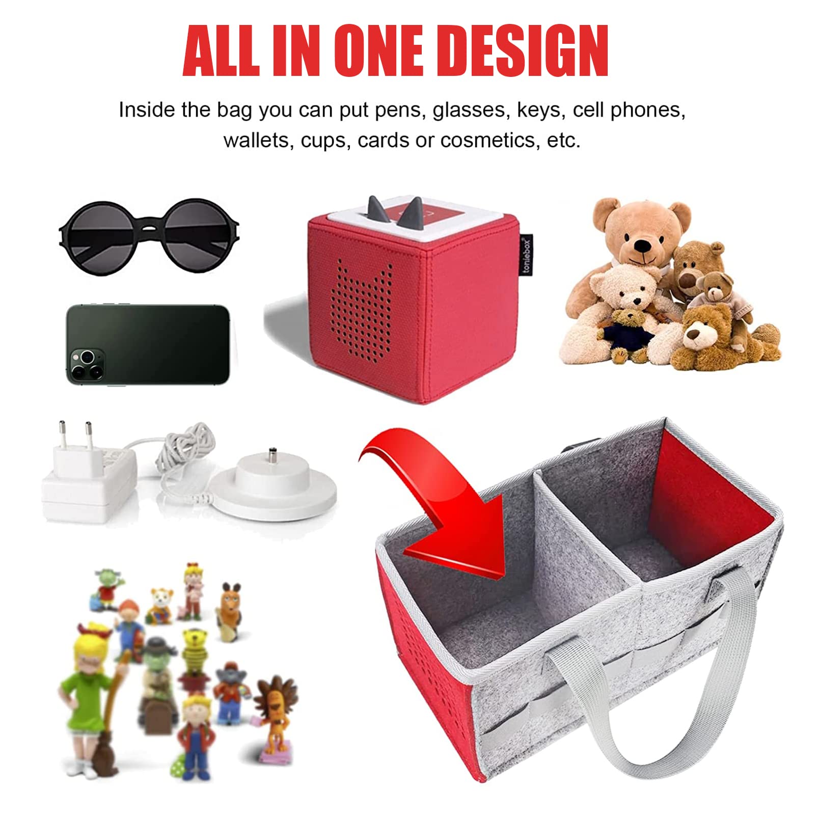 Toniebox Tote Bag - Portable Carrying Case for Audio Player & Figures, Kids Organizer for Travel & Play (Red)