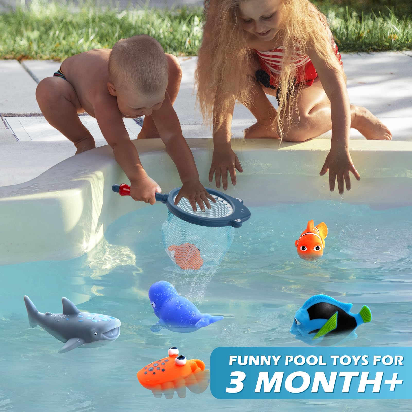 **Mold-Free Bath Toys for Toddlers 1-3 Years | No-Hole Water Toys for Infants 6-12 Months | Includes Storage Bag | Baby Shark Pool, Bathtub & Beach Toys | Perfect Gift for Boys & Girls | Fun for Bath Time, Swimming & Outdoor Play**