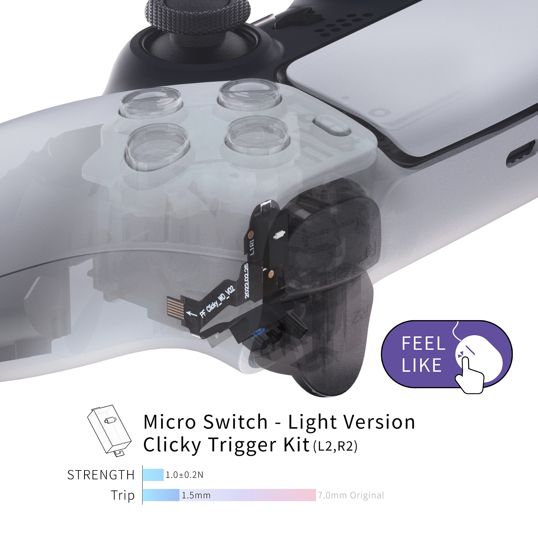 eXtremeRate Light Clicky Hair Trigger Kit for PS5 Controller - Micro Switch Shoulder Buttons, Ergonomic Mouse Click Bumpers for BDM-010 & BDM-020 (PFMD008) - Perfect for FPS Gaming & Competitive Play