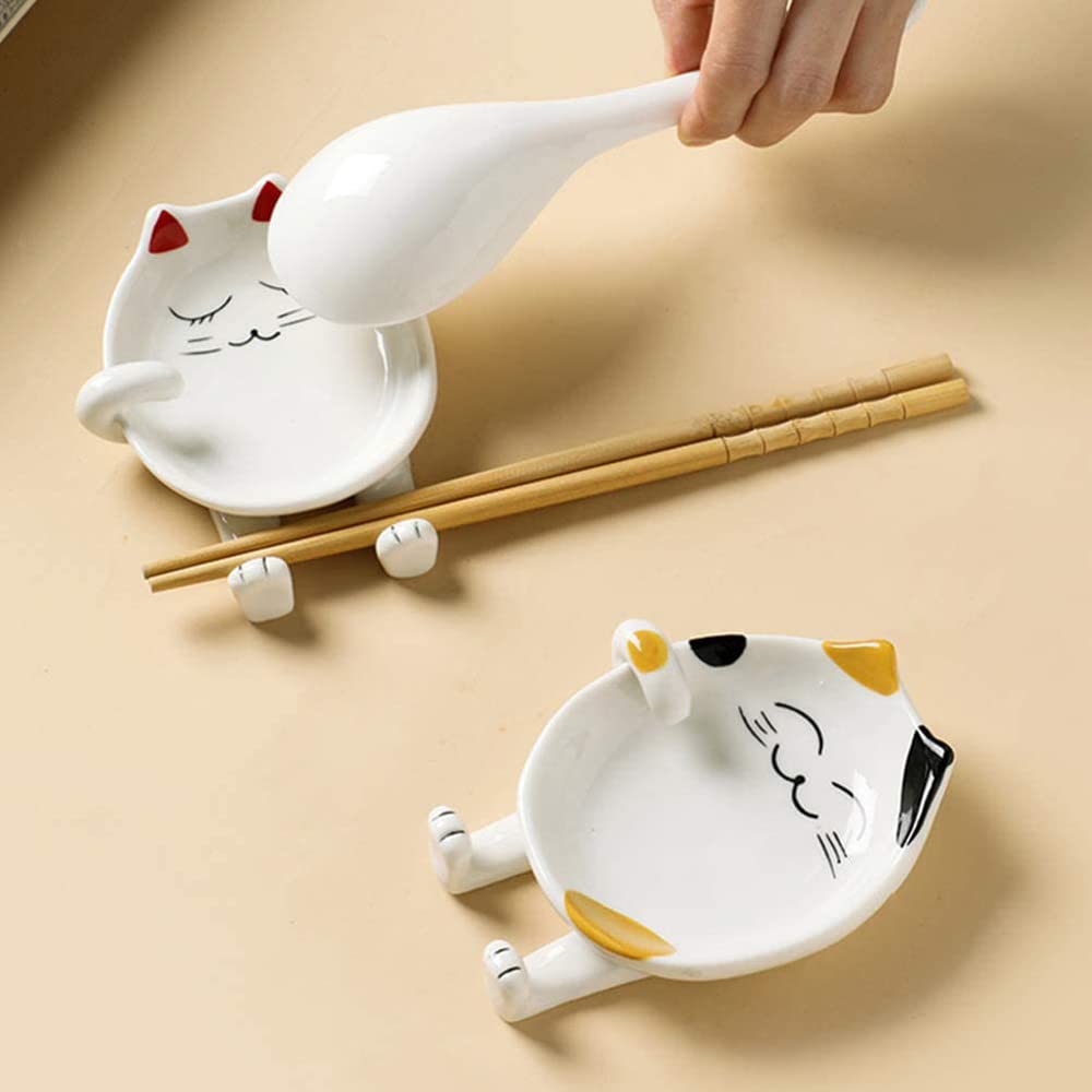 Ceramic Cat Spoon Rest for Kitchen Counter - Multi-Functional Chopsticks & Utensil Holder - Cute Cat-Themed Kitchen Accessories & Decor Gift for Cat Lovers (Yellow) | Perfect for Cooking, Serving, and Adding Playful Charm to Your Kitchen