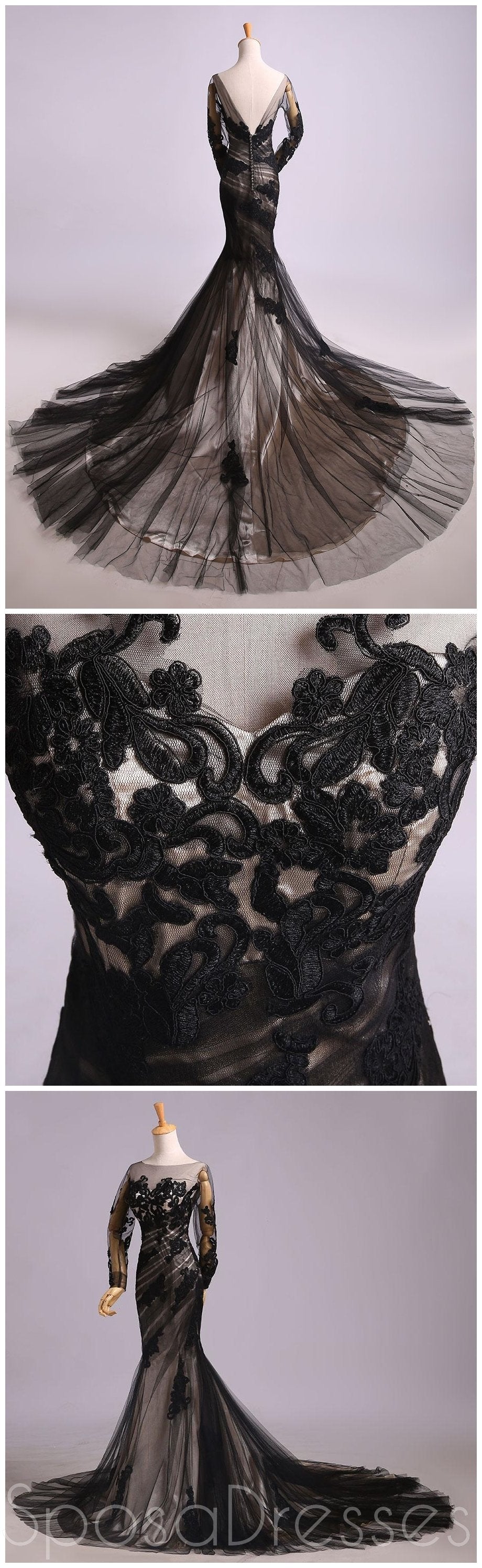 Elegant Black Lace Mermaid Evening Gown with Long Sleeves - Perfect for Prom, Sweet 16, Formal Events & Special Occasions | Stunning Long Dress for Women's Parties, Weddings & Red Carpet