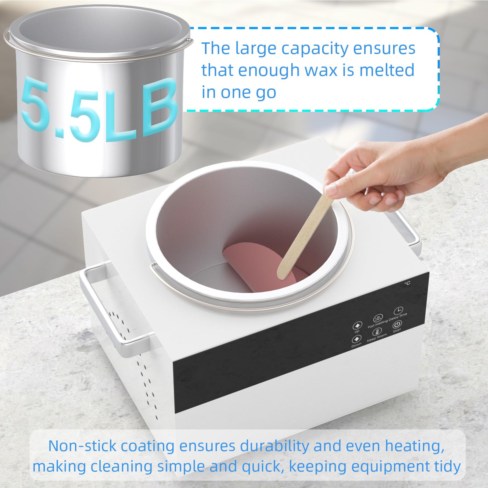 Professional Wax Warmer for Hair Removal - 5.5Lbs Adjustable Temperature Wax Pot with Touch Control Display, Salon & Home Use Waxing Machine for Legs, Face, Bikini & Body (White) - Perfect for Beauty Salons, Spas & DIY Hair Removal at Home