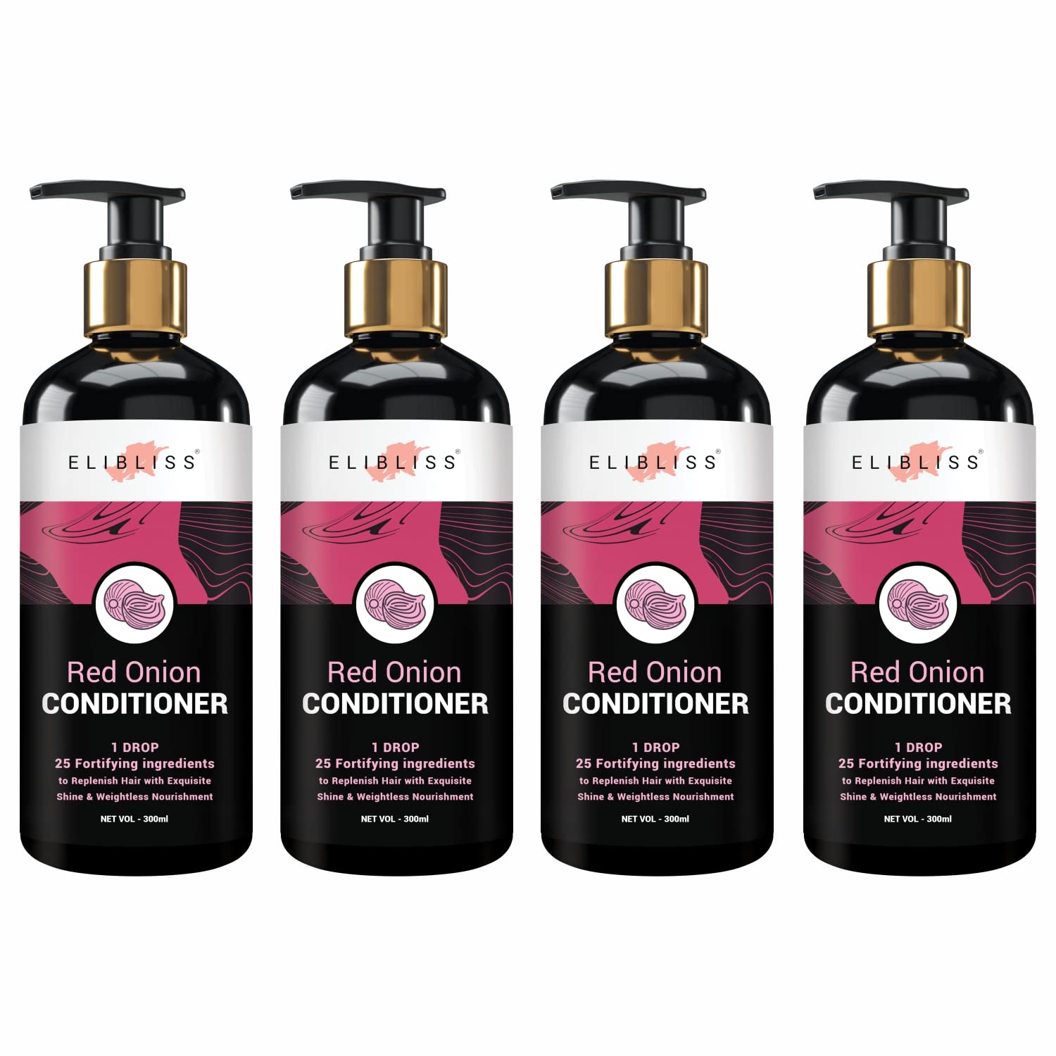ELIBLISS Red Onion Hair Conditioner for Hair Growth & Hair Loss Prevention - Infused with Red Onion Seed Oil Extract (300ml, Pack of 4) - Promotes Stronger, Thicker Hair for Men & Women | Perfect for Daily Use & Damaged Hair Repair