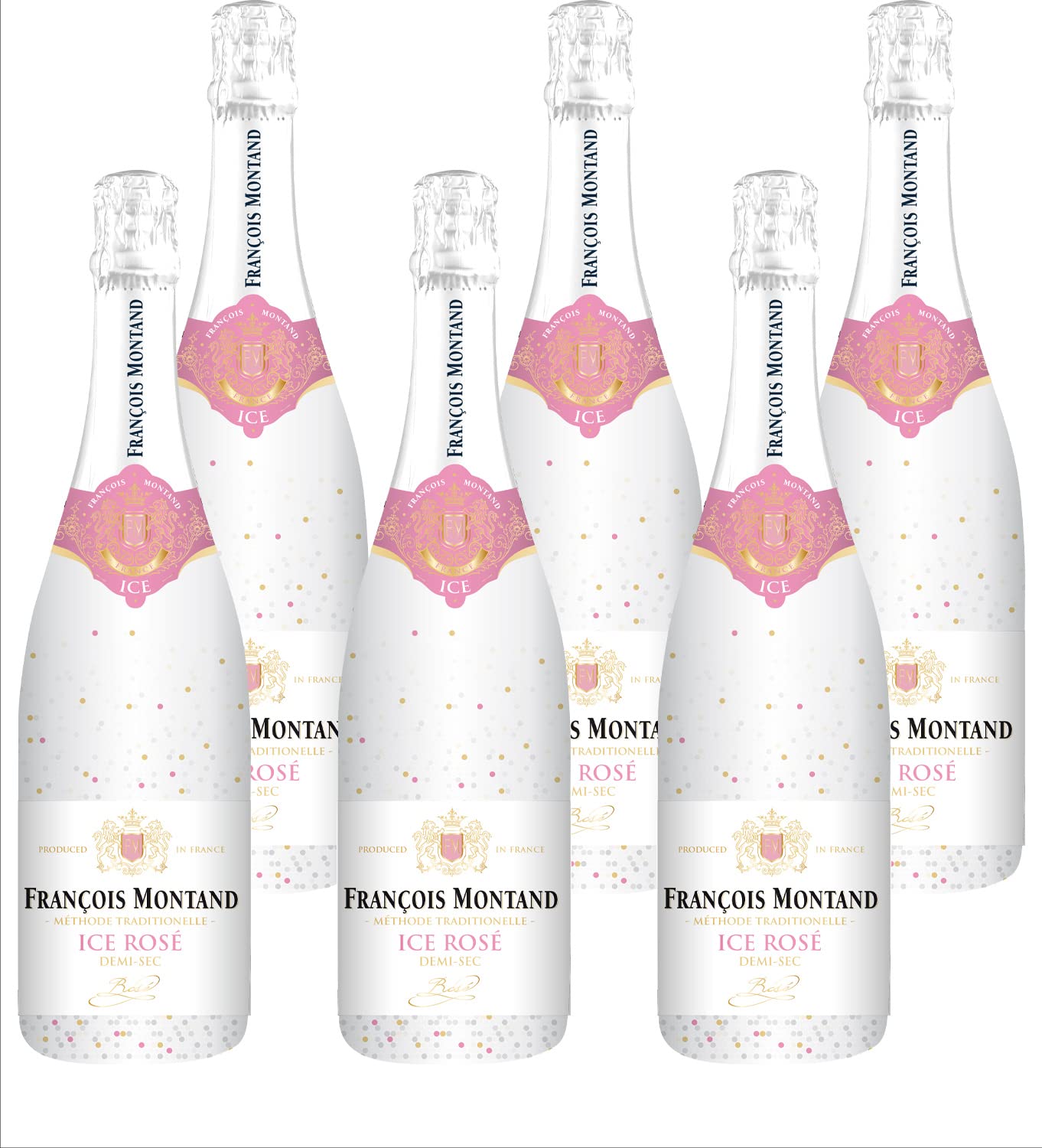 François Montand Sparkling ICE Wine Gift Set - Traditional Method - 6 Bottles Semi-Sec White & Rosé (0.75L Each) - Perfect for Celebrations, Weddings & Romantic Dinners
