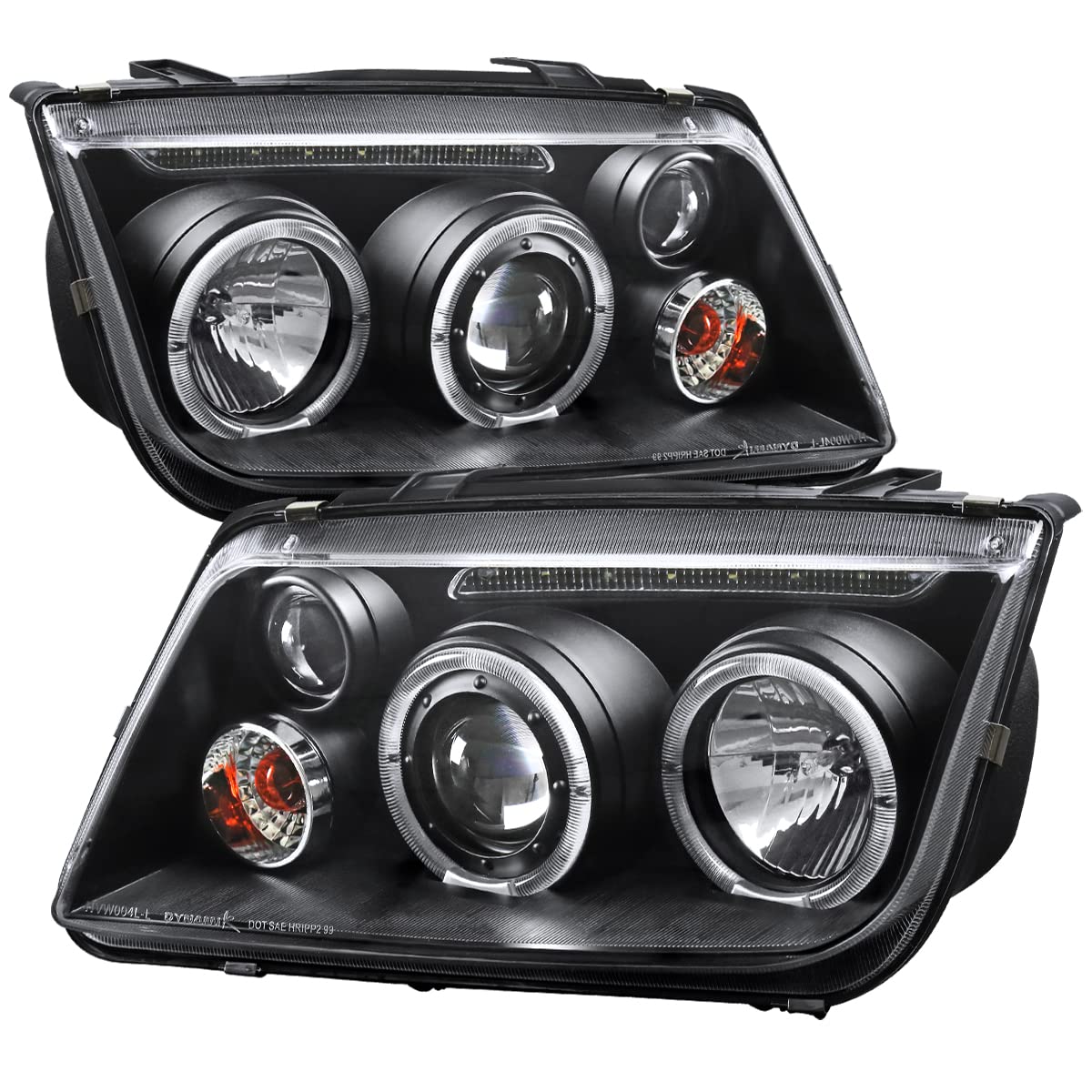 99-05 LED Halo Projector Headlights - Black with Fog Lights | High-Performance Car Headlamps for Night Driving & Off-Road Use