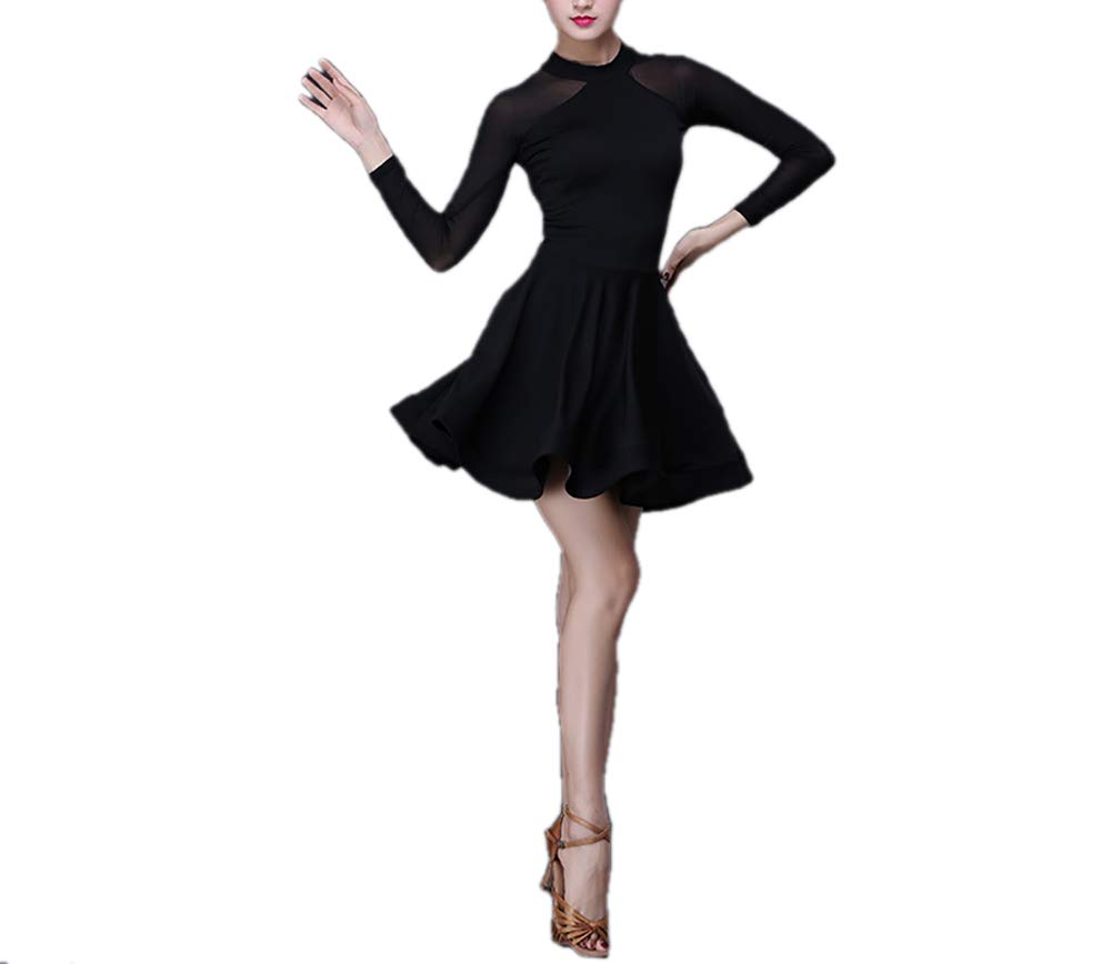 Elegant White Mock Neck Mesh Salsa Dance Dress for Women - Latin Ballroom Performance & Social Dancing Outfit