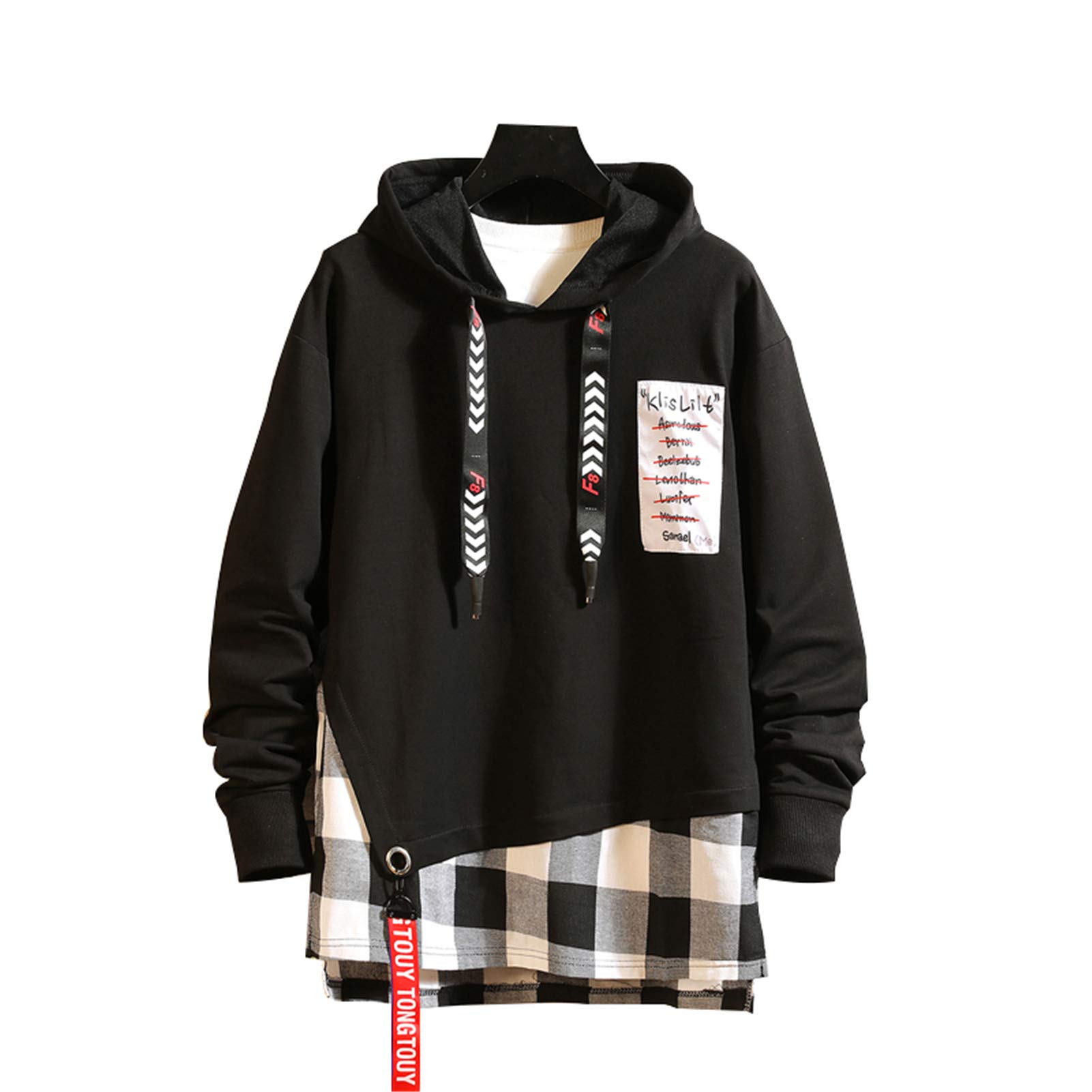 USTZFTBCL Men's Hip Hop Hoodies - Ribbon Streetwear Sweatshirt | Korean Style Pullover for Casual & Urban Fashion | Perfect for Streetwear, Rap Concerts & Daily Wear