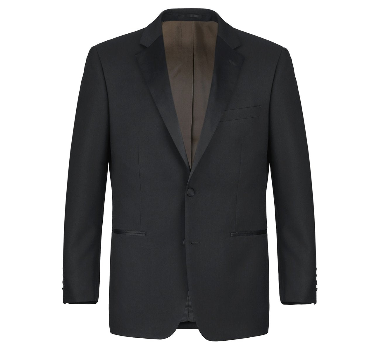 Alessandro Vitello by Renoir 100% Wool Satin Notched Lapel Classic Fit 2-Piece Tuxedo Suit RI508 - Perfect for Weddings, Prom, Black Tie Events & Formal Occasions