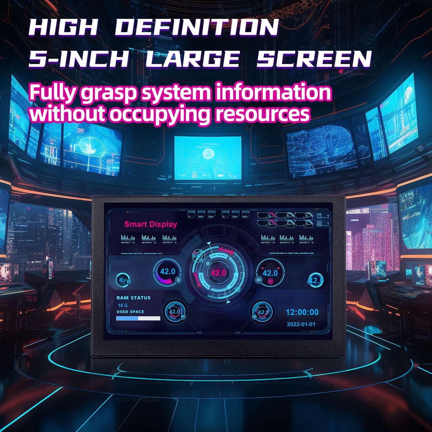5 Inch IPS LCD Monitor Screen - AIDA64 Driver Control Panel for ITX PC Case | Easy Installation | Secondary Display for Gaming, Coding & Workstations
