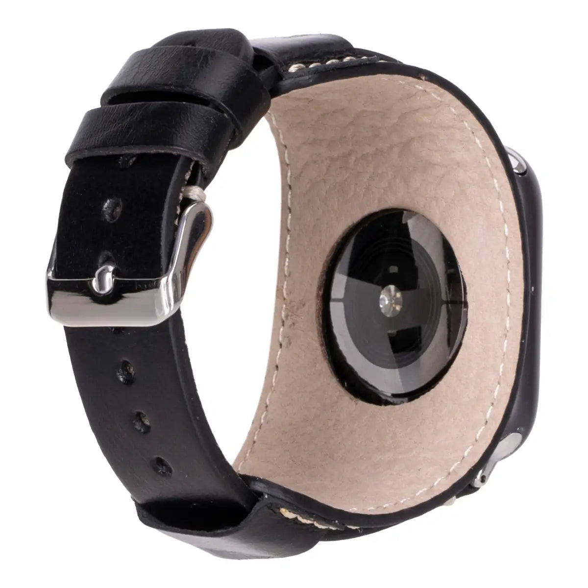 Premium Black Leather Cuff Strap for Apple Watch - Pulsar Design - Compatible with All Apple Watch Series (38mm/40mm/41mm & 42mm/44mm/45mm/49mm) - Perfect for Business, Casual & Formal Occasions