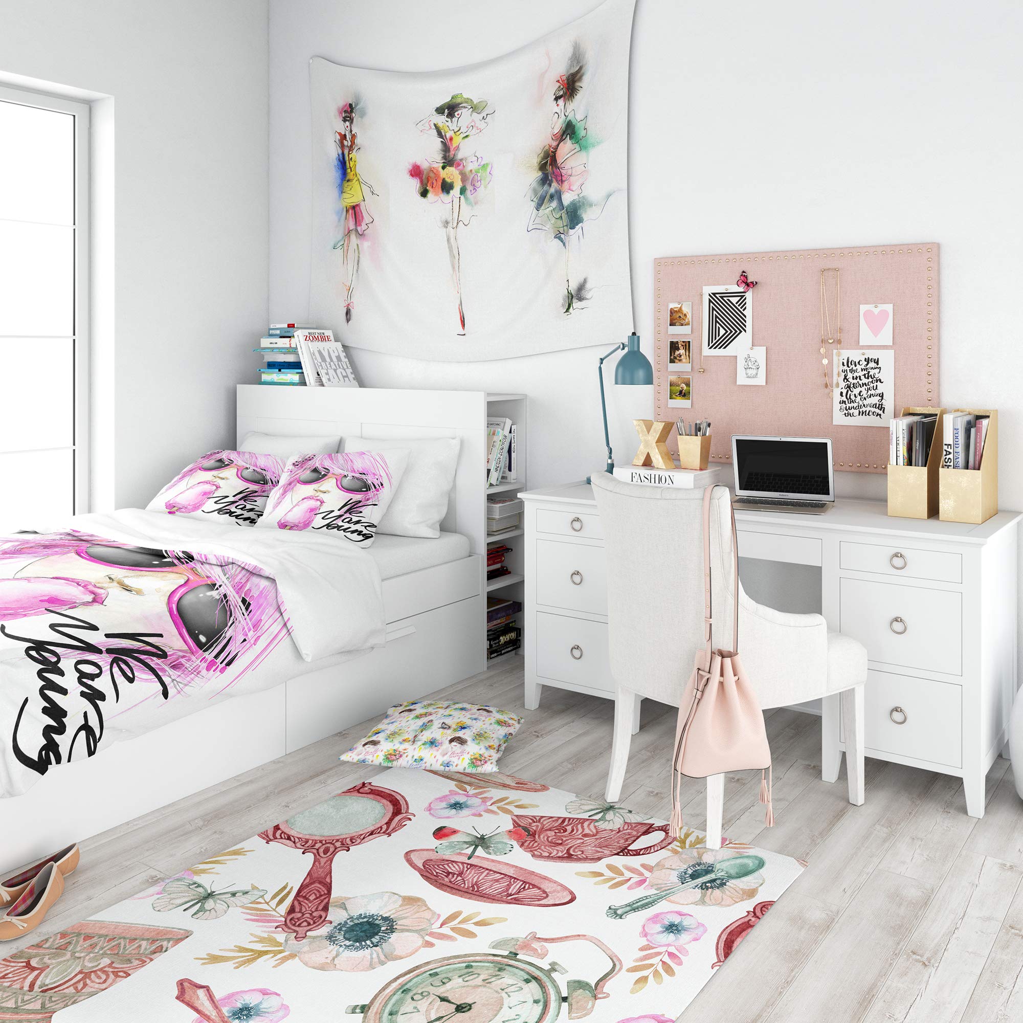 Pink Hair Don't Care Traditional Duvet Cover Set - Queen Size 3-Piece Romantic Bedding Set for All Seasons | Soft & Breathable Cotton Duvet Cover for Girls' Bedroom, Guest Room & Cozy Home Decor