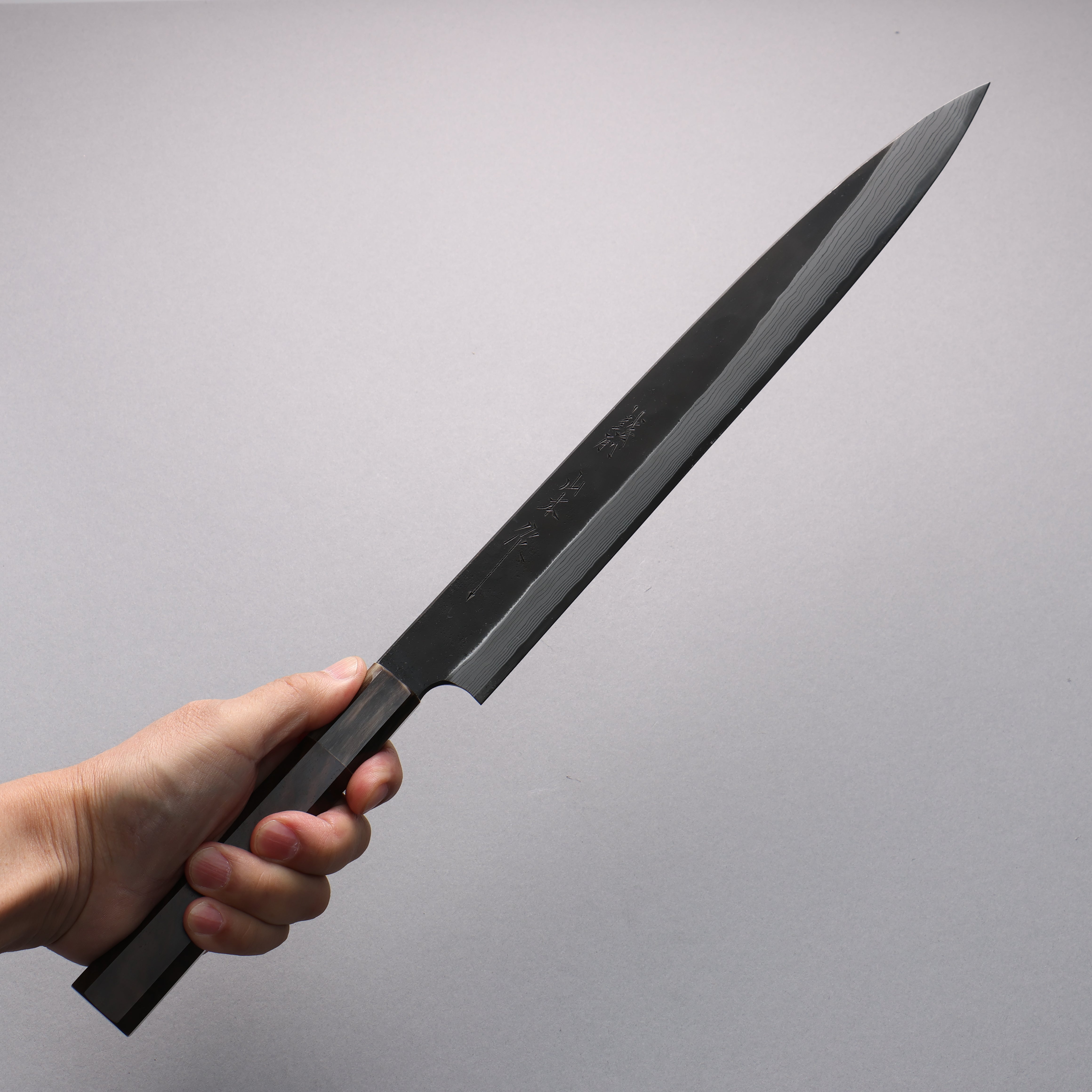 Premium Nao Yamamoto Blue Steel No.2 Kurouchi Damascus Yanagiba Sushi Knife 300mm with Walnut Handle - Professional Japanese Sashimi & Sushi Preparation Tool for Chefs & Home Cooks