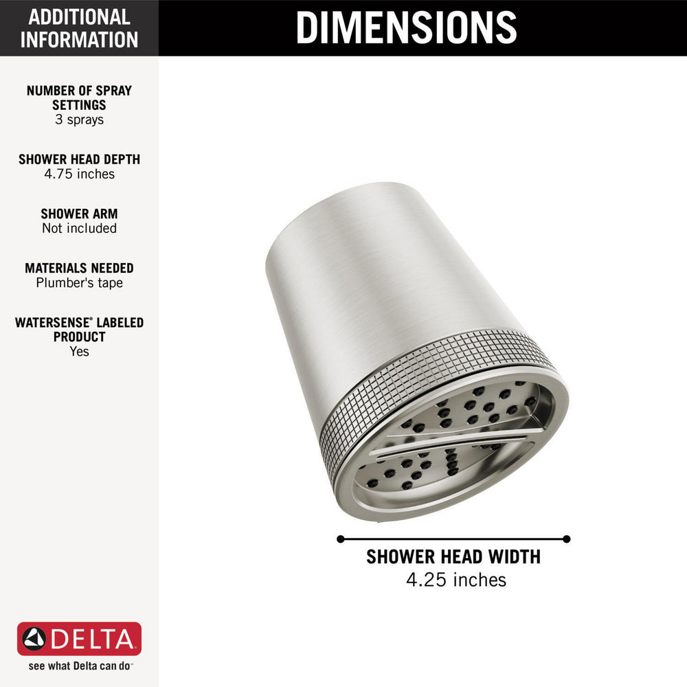 3-Setting Shower Head with Lumicoat Stainless Steel Finish - Delta 52386 SS PR Model | Perfect for Bathroom Renovation & Spa-Like Shower Experience