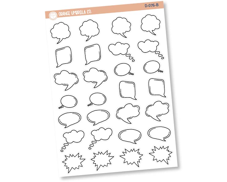 Speech Bubble Planner Stickers - Outline & Black Print Labels for Bullet Journals, Scrapbooks & DIY Projects (D-076-B) - Perfect for Organizing, Journaling & Creative Planning