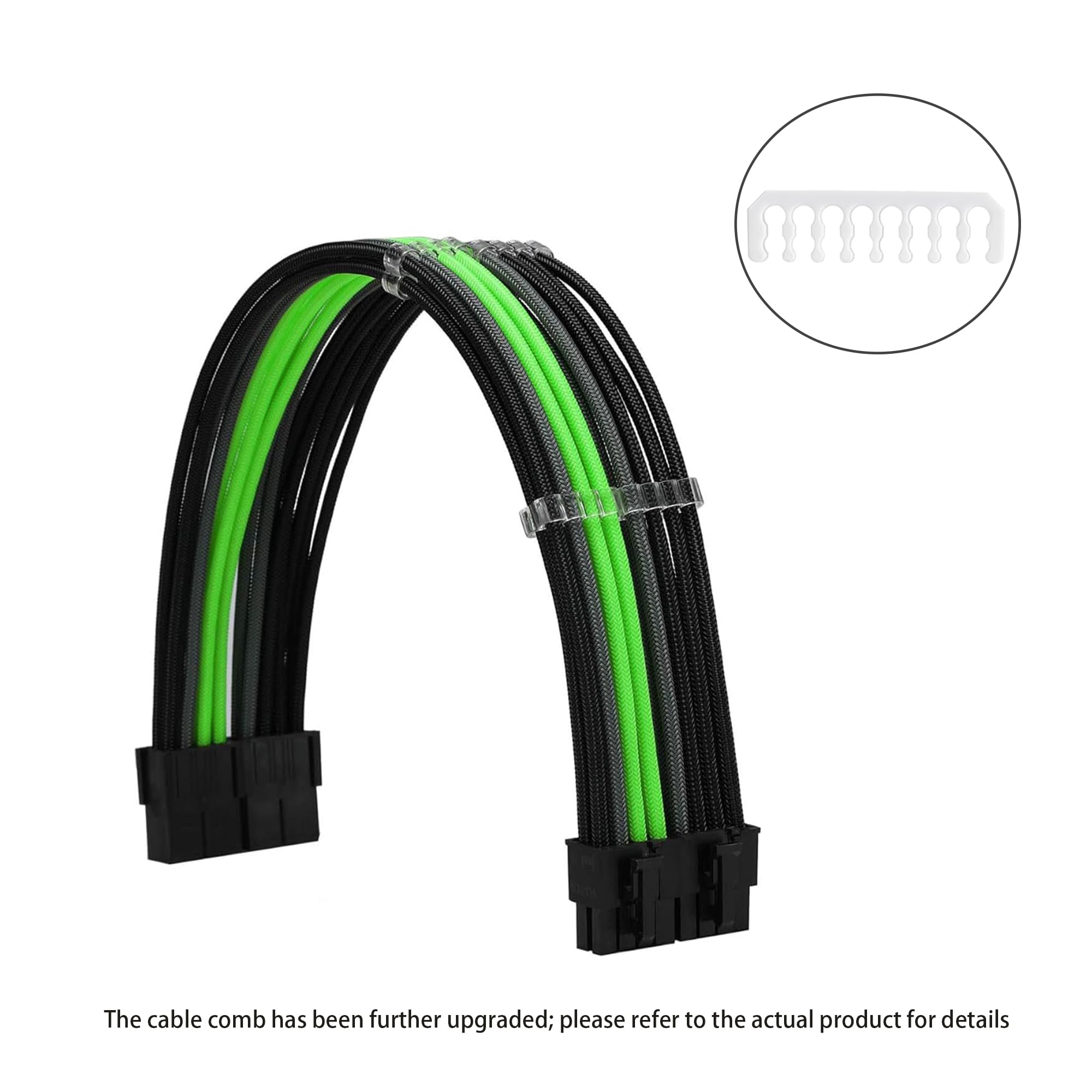 18AWG ATX 24-Pin + EPS 8-Pin + PCI-E 8-Pin PSU Extension Cable Kit with Cable Combs - Black Grey Green - for PC Power Supply to Motherboard/GPU - Perfect for Custom PC Builds, Cable Management & Gaming Rigs