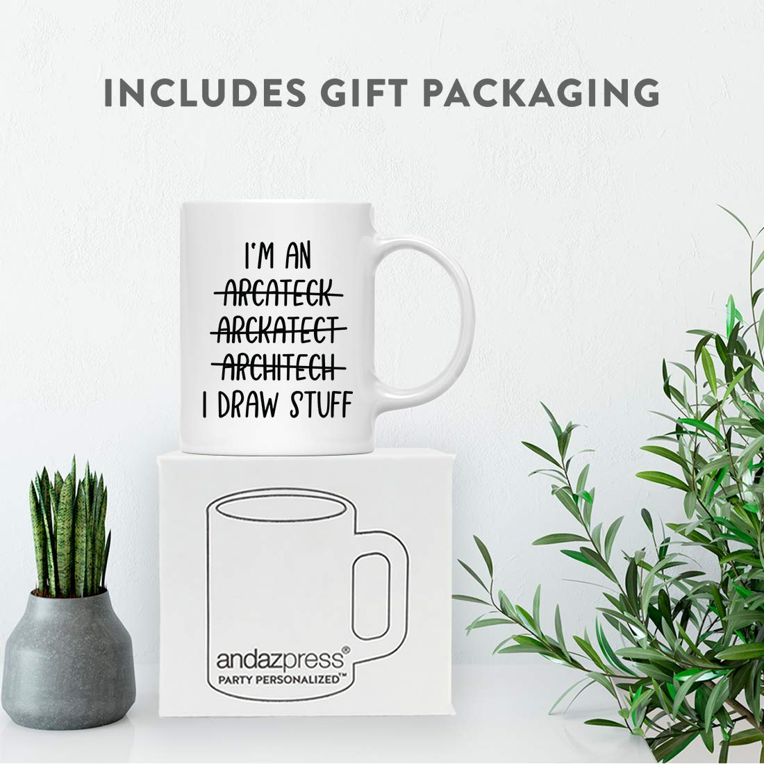 Funny Architect Coffee Mug - 11oz Ceramic Cup Gift for Architects & Designers | Andaz Press | Perfect for Office, Home & Gifts | I'm An Architect I Draw Stuff Humor