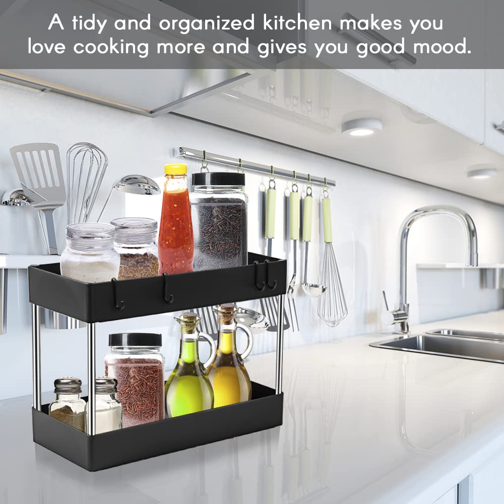 EXCLUZO 2-Tier Under Sink Organizer - Multifunctional Storage Rack for Cleaning Supplies, Spice Bottles & Cosmetics | Perfect for Kitchen, Bathroom, Bedroom, Study & Office Organization | Space-Saving Solution for Small Spaces