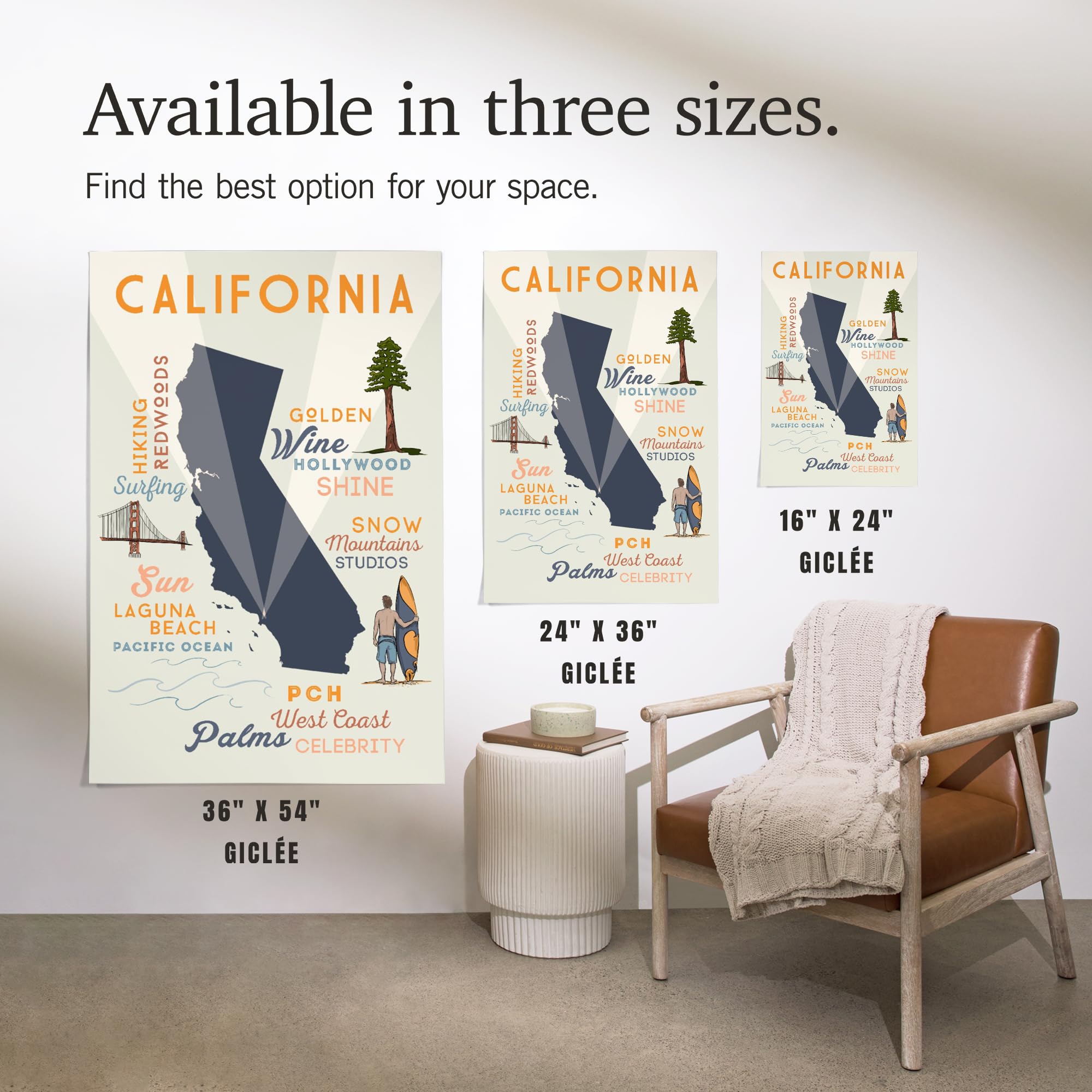 Lantern Press 16x24 Inch Giclee Art Print - Laguna Beach California Coastal Wall Decor with Typography & Icons | Perfect for Beach House, Living Room or Office Wall Art
