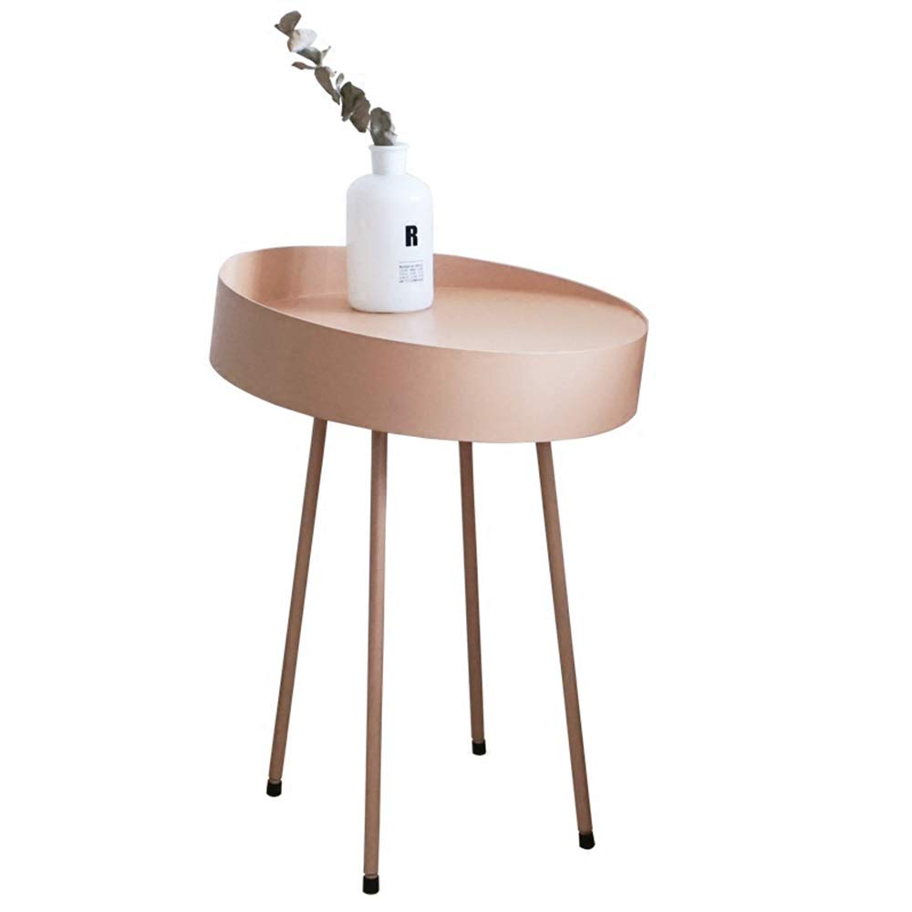 Modern Round End Table - Pink Metal Side Table Nightstand for Living Room, Bedroom, Office (16