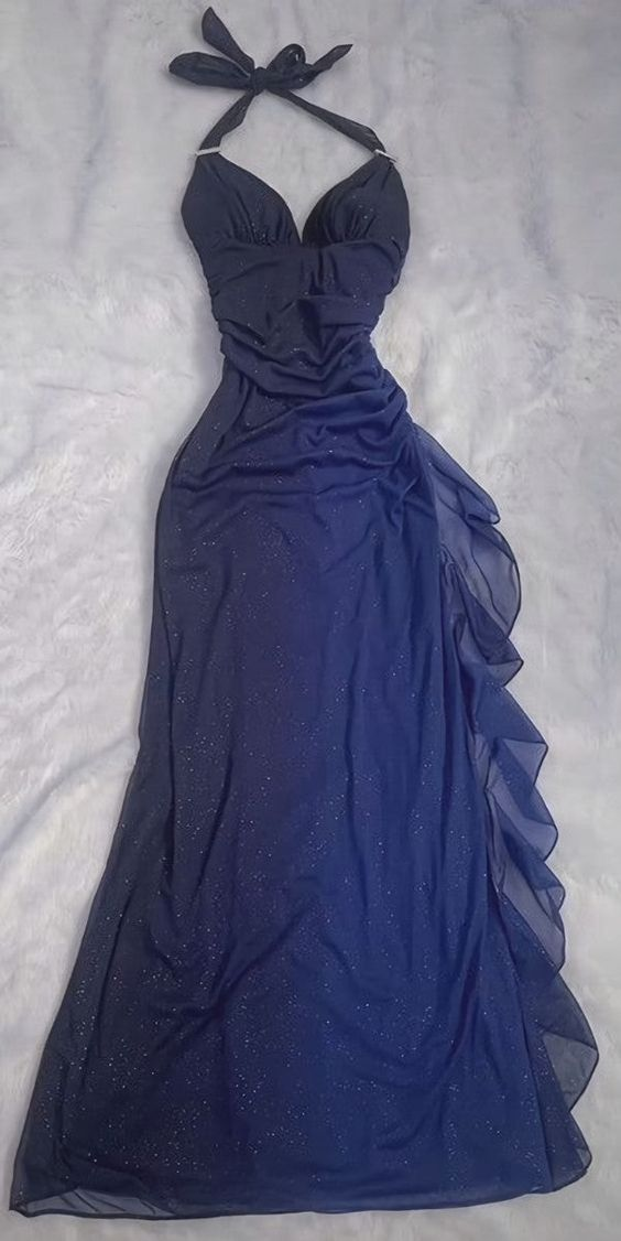 Elegant Halter Neck Dark Blue Mermaid Long Prom Dress J2562 - Perfect for Homecoming, Evening Gala, and Formal Events