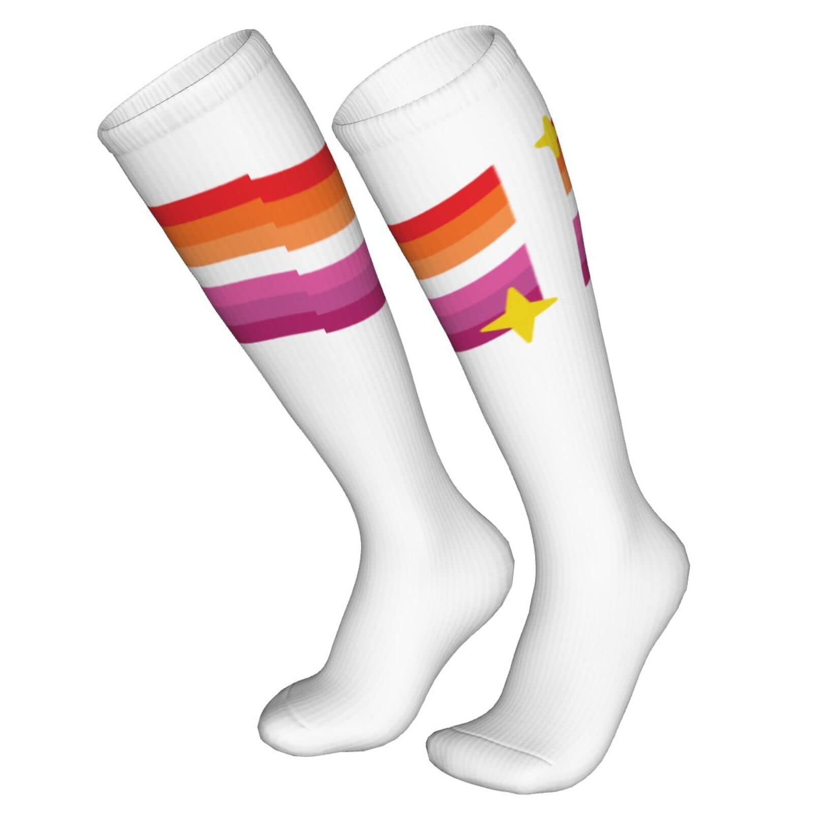 Lesbian Pride Flag Sparkle Knee High Socks - Women's Rainbow LGBTQ+ Compression Tube Socks for Running, Workout & Casual Wear - Perfect for Pride Events, Gym & Everyday Fashion