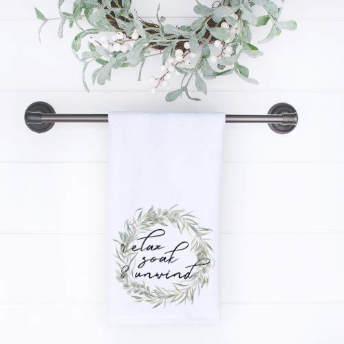 Funny Hand Towel - Relax, Soak, Unwind Bathroom & Kitchen Towel | Soft Absorbent Cotton Tea Towel | Personalized Wedding & Housewarming Gift | Perfect for Spa, Bath, Kitchen & Hostess Gifts