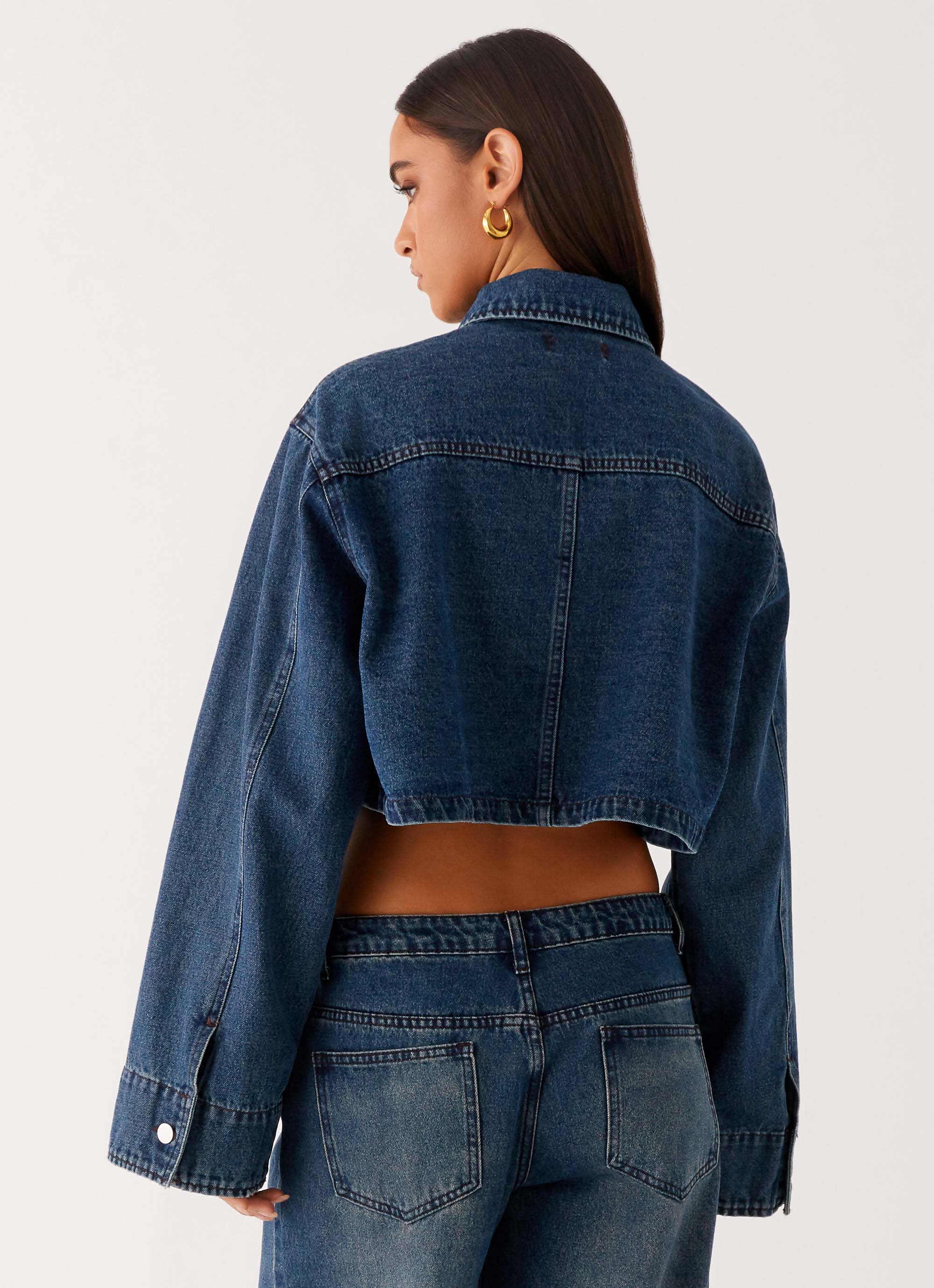 Joan Cropped Denim Jacket for Women - Vintage Indigo Blue Denim Jacket - Stylish Casual Outerwear for Spring & Fall Fashion