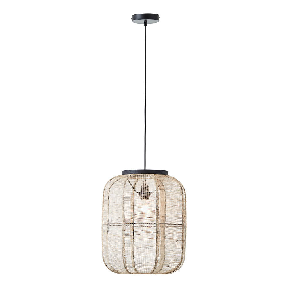 Handmade Wood and Linen Pendant Light Fixture - 1Lt Medium/Large Size - Perfect for Dining Room, Bedroom or Living Room Lighting