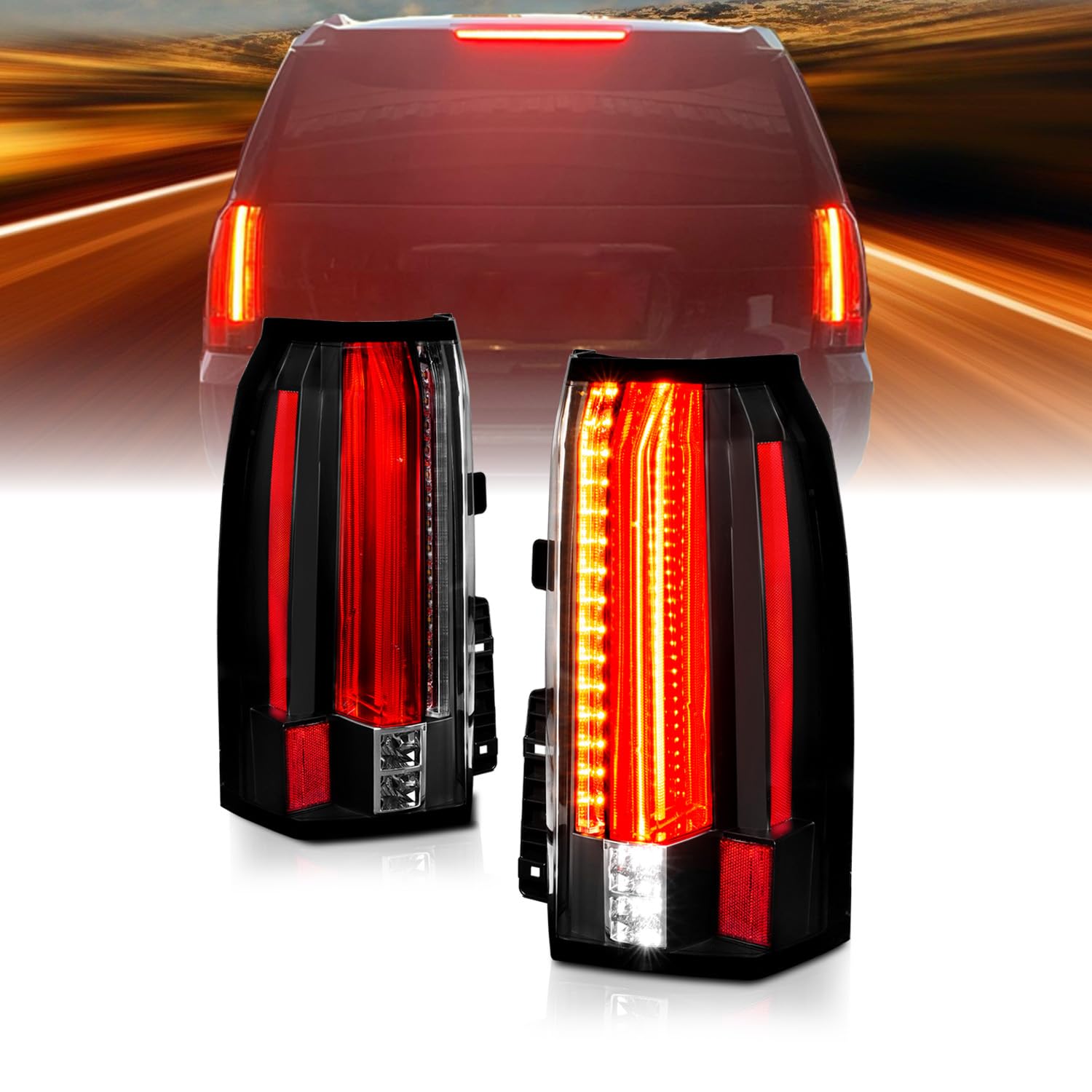 AmeriLite Black Intense LED Parking Light Bar - LED Brake & Reverse Tail Lights for 2015-2020 GMC Yukon & Yukon XL SUV - Enhanced Visibility & Safety for Night Driving & Off-Road Adventures